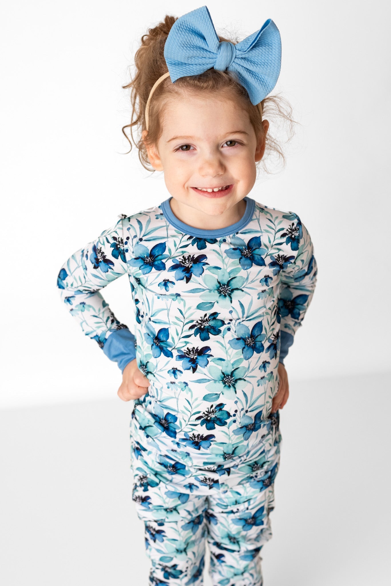 Azure Petals | Two-piece Bamboo Long Sleeve Toddler & Kids Pajamas