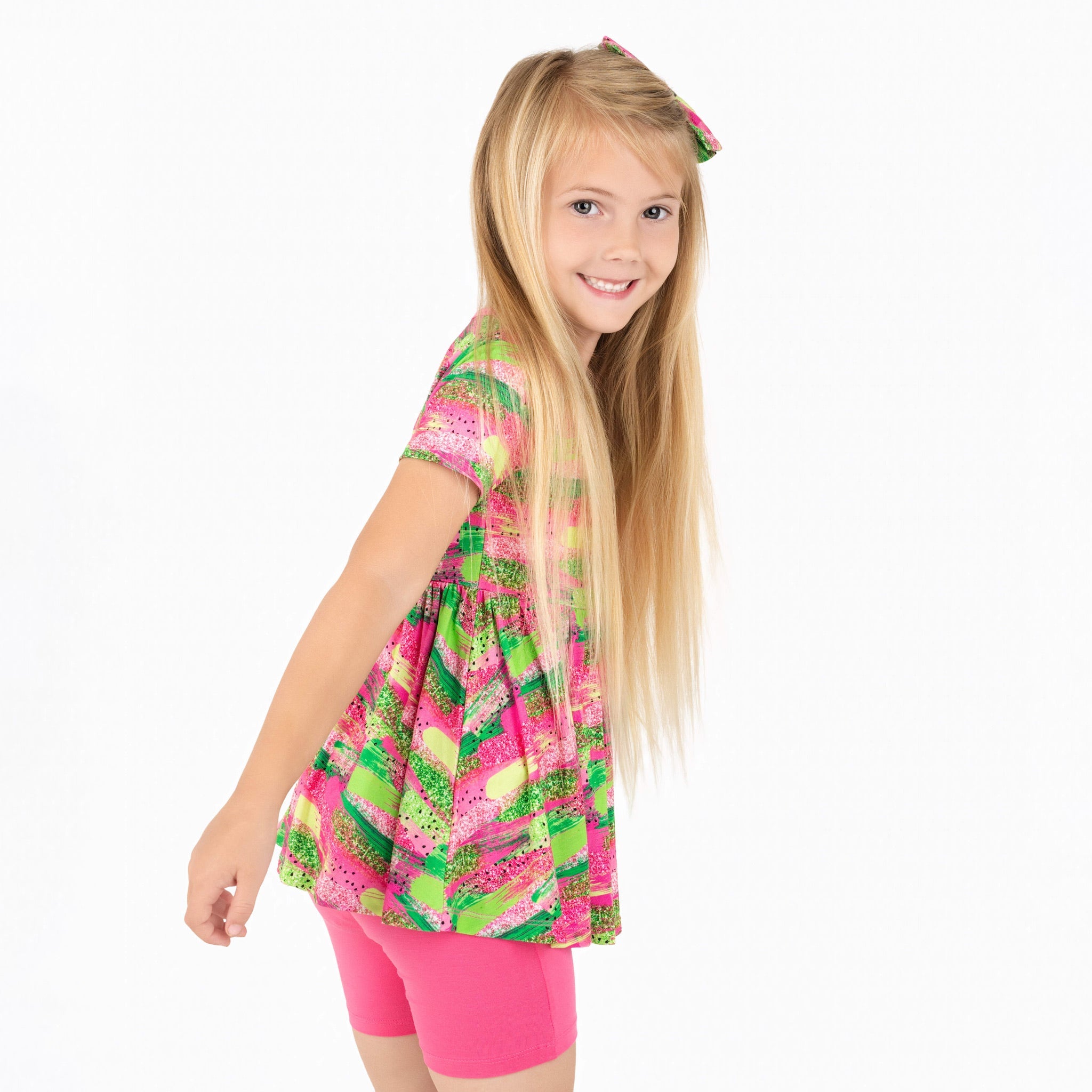 Watermelon Glitter | Bamboo Toddler & Girls Peplum Top & Shorts Set