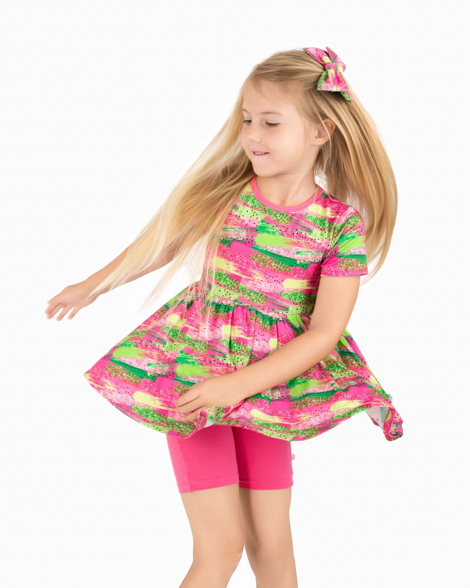 Watermelon Glitter | Bamboo Toddler & Girls Peplum Top & Shorts Set