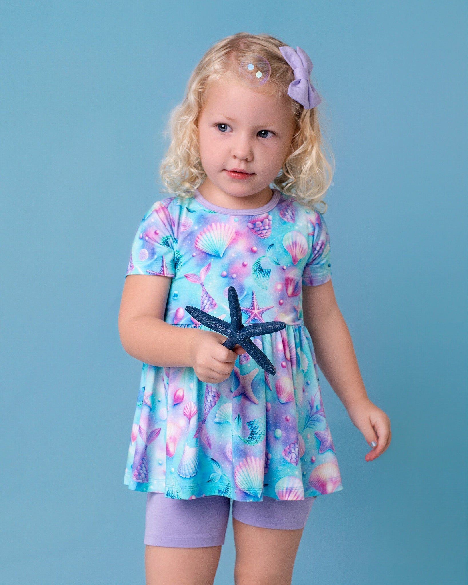 Magical Mermaid Shells | Bamboo Toddler & Girls Peplum Top & Shorts Set