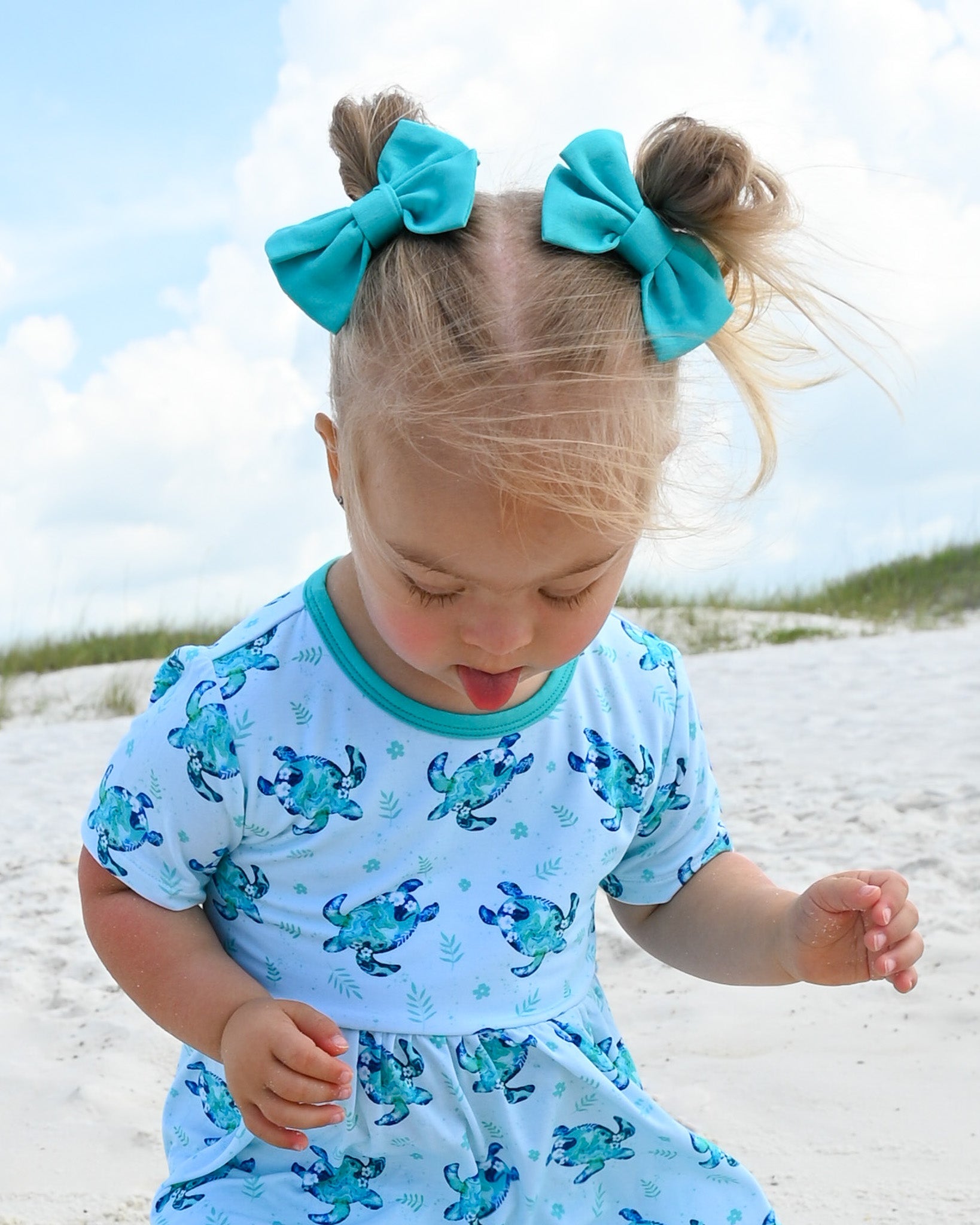 Turquoise | Bamboo Small Clip On Bow