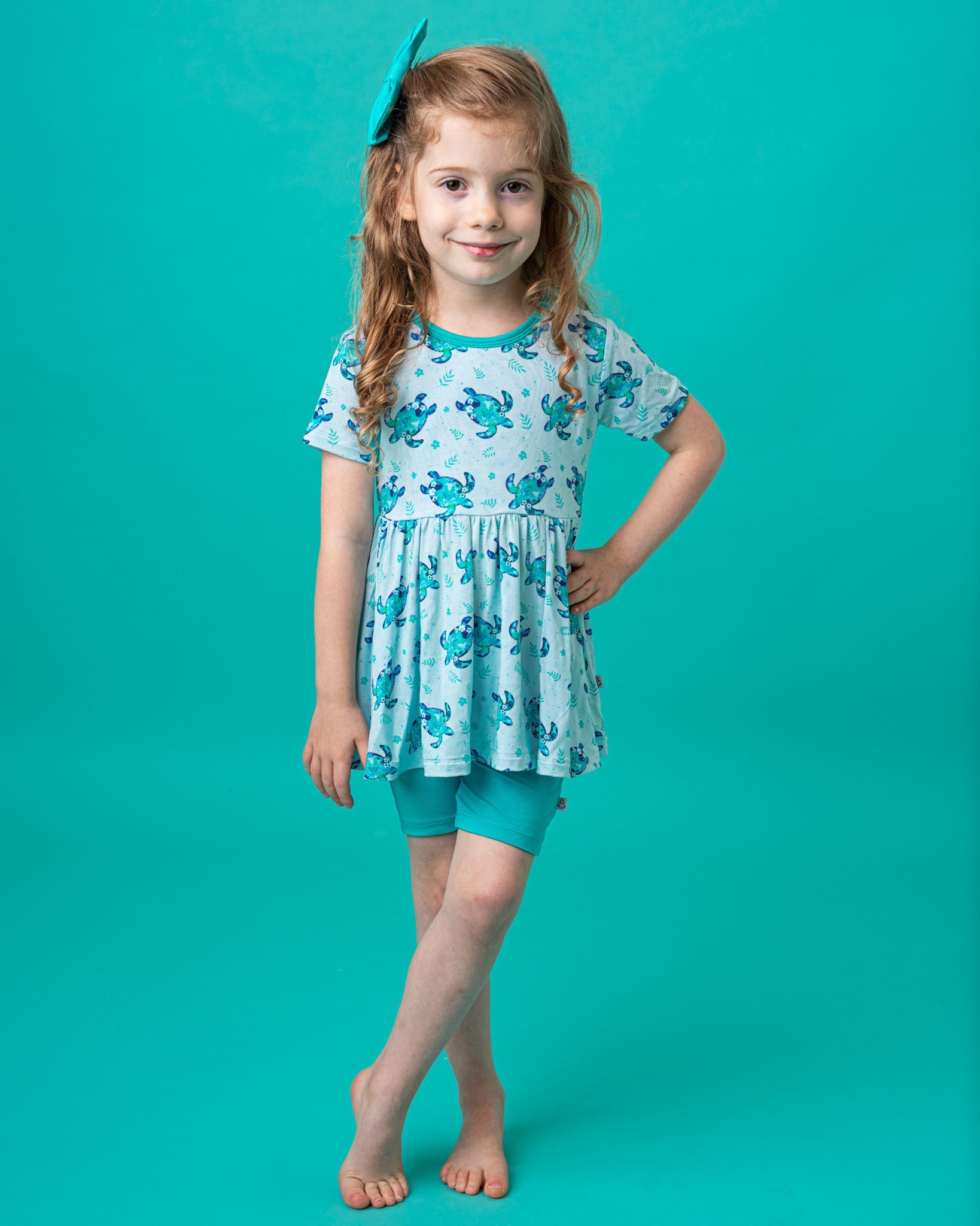 Sea Turtles | Bamboo Toddler & Girls Peplum Top & Shorts Set