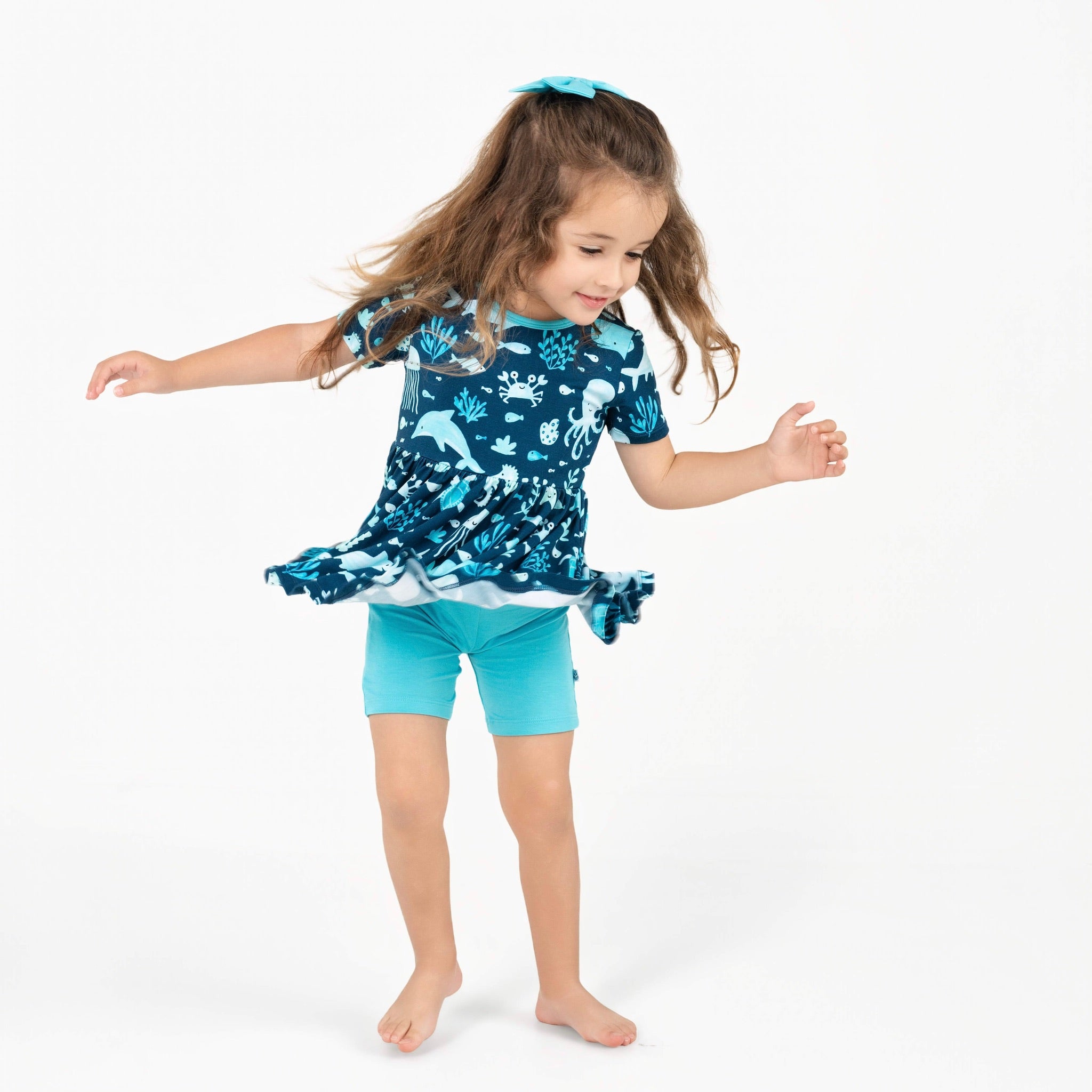 Ocean Pals | Bamboo Toddler & Girls Peplum Top & Shorts Set