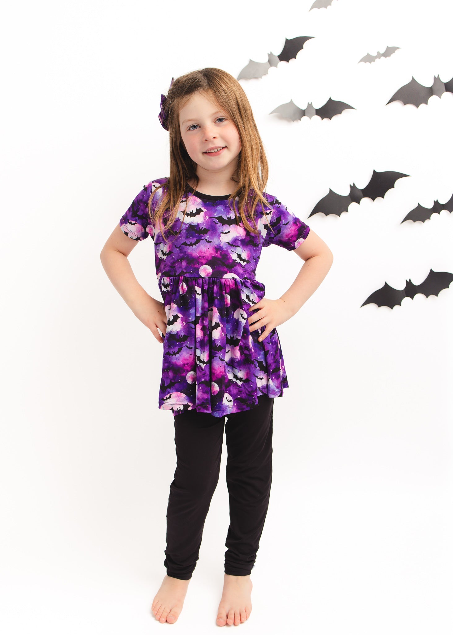 Halloween | Twilight Bats | Bamboo Toddler & Girls Peplum Top & Leggings Set