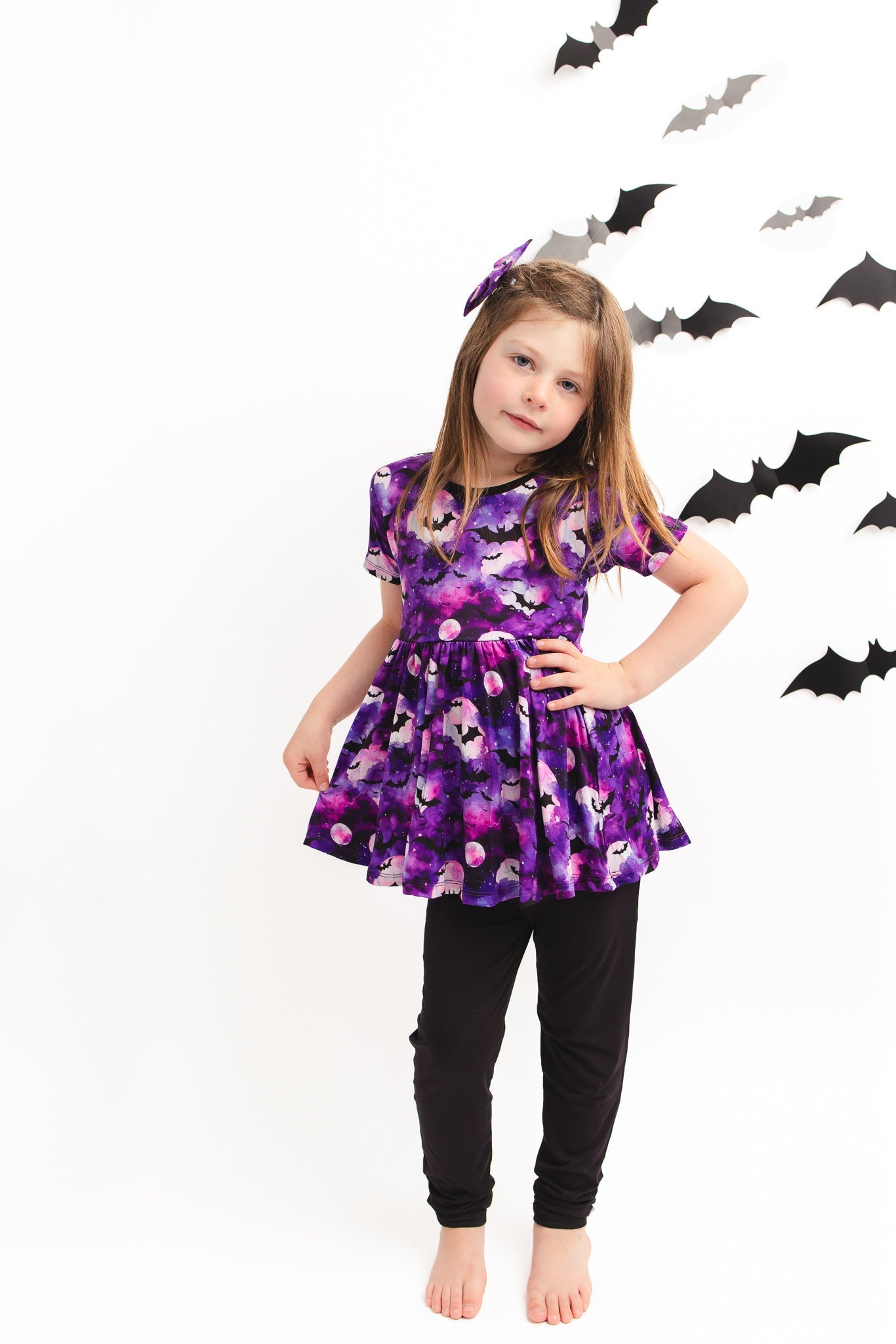 Halloween | Twilight Bats | Bamboo Toddler & Girls Peplum Top & Leggings Set