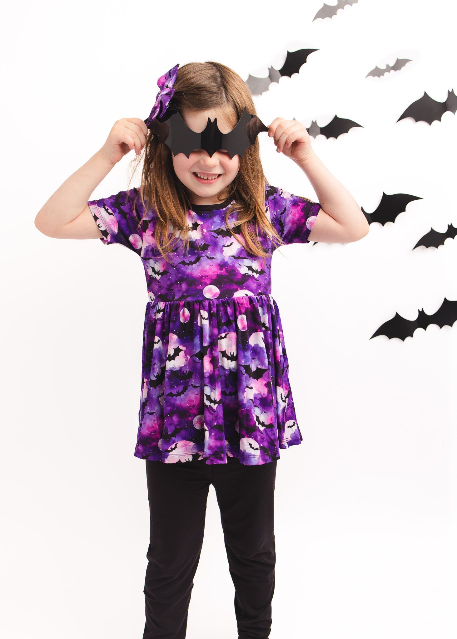 Halloween | Twilight Bats | Bamboo Toddler & Girls Peplum Top & Leggings Set