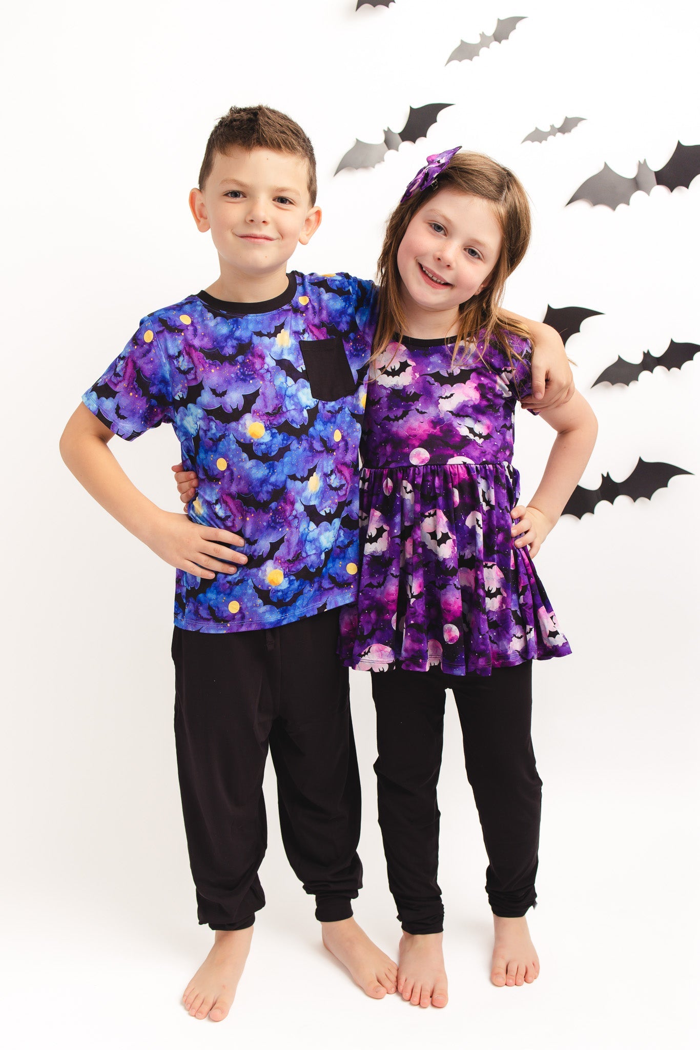 Halloween | Twilight Bats | Bamboo Toddler & Girls Peplum Top & Leggings Set