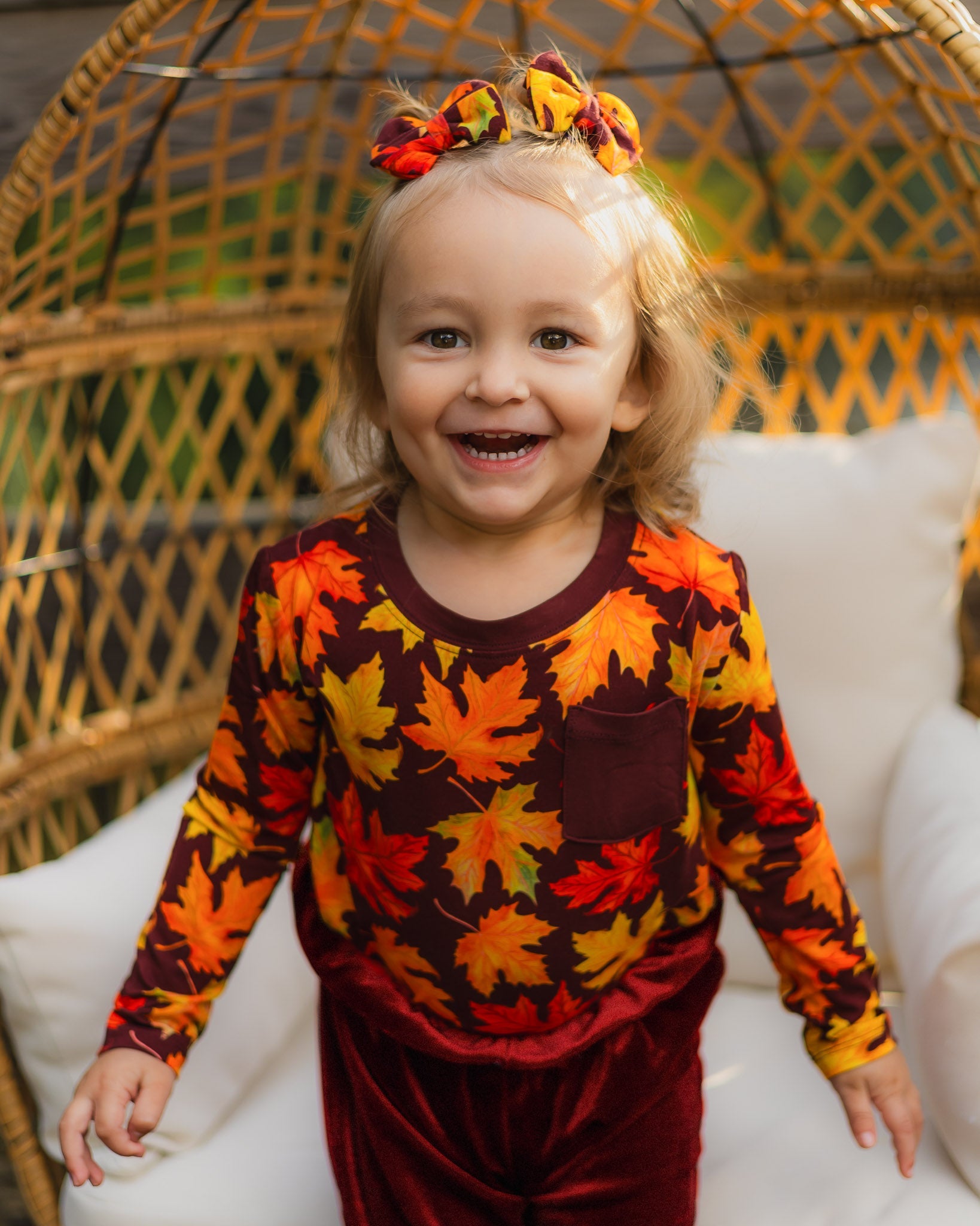 Autumn Leaves | Bamboo Pigtail Clip On Bow Set