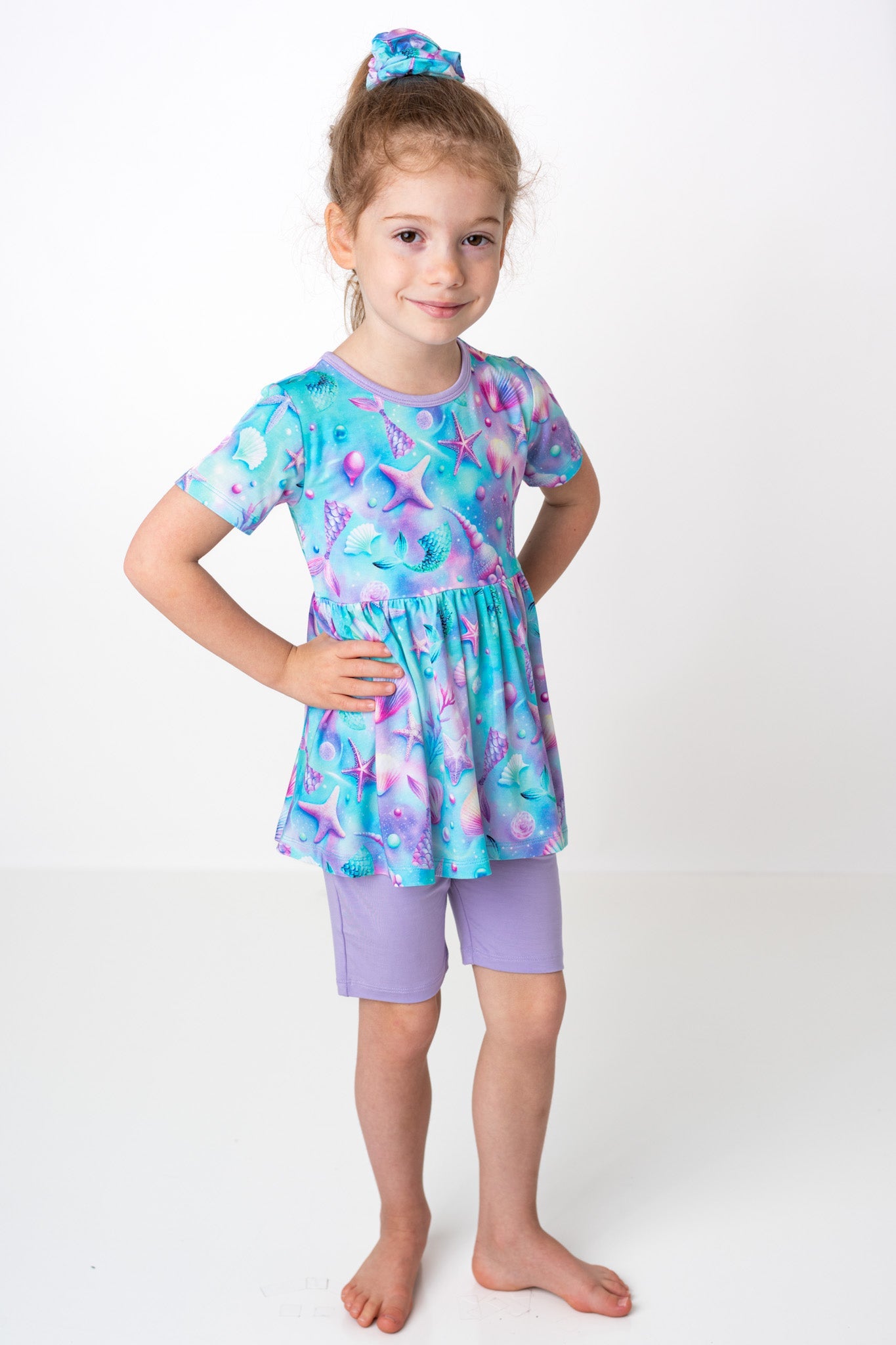 Magical Mermaid Shells | Bamboo Toddler & Girls Peplum Top & Shorts Set