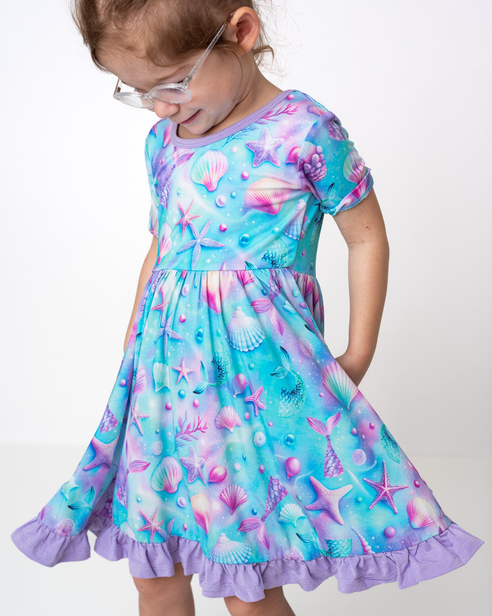 Magical Mermaid Shells | Toddler & Girls Bamboo Ruffle Twirl Dress & Shorts