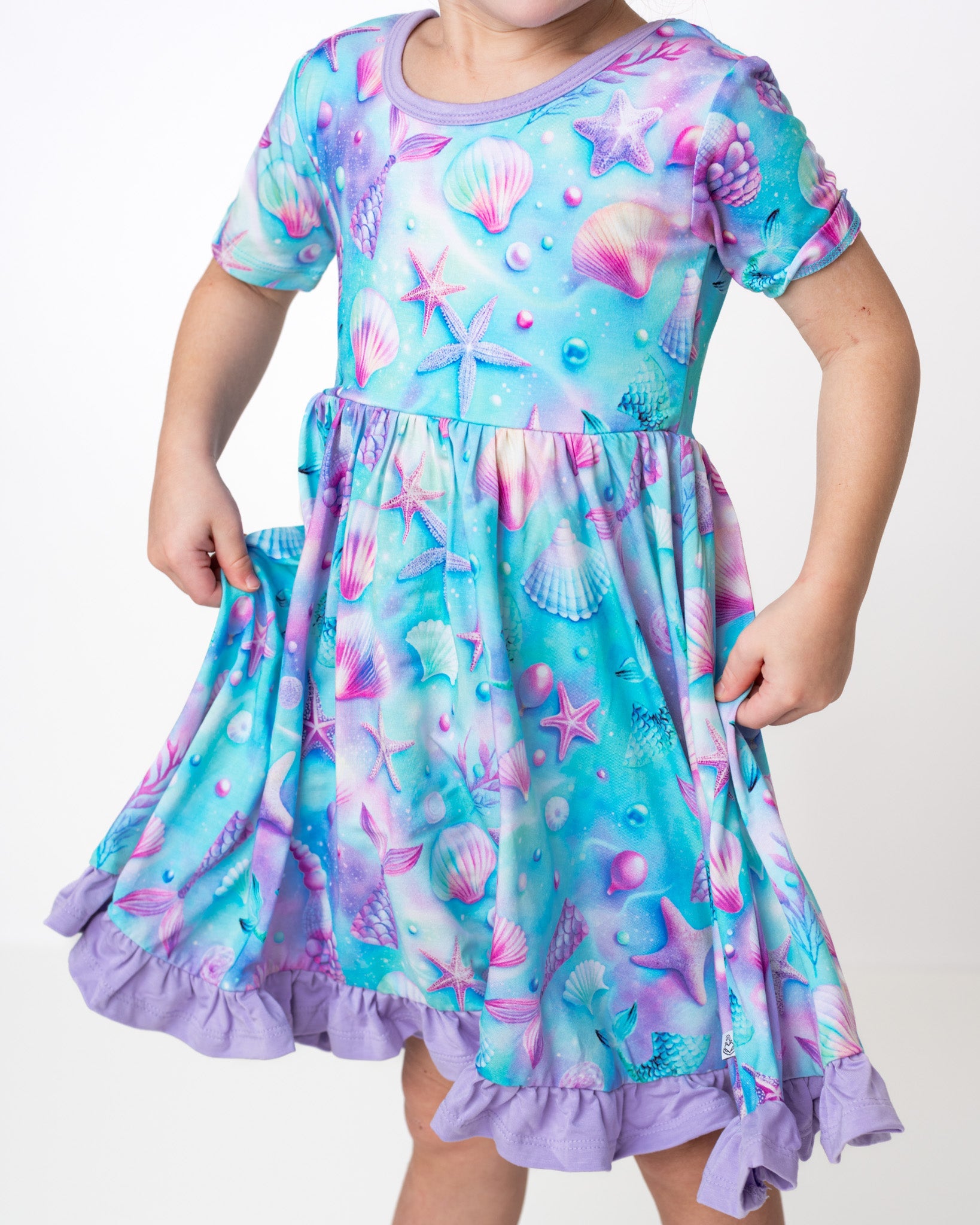 Magical Mermaid Shells | Toddler & Girls Bamboo Ruffle Twirl Dress & Shorts