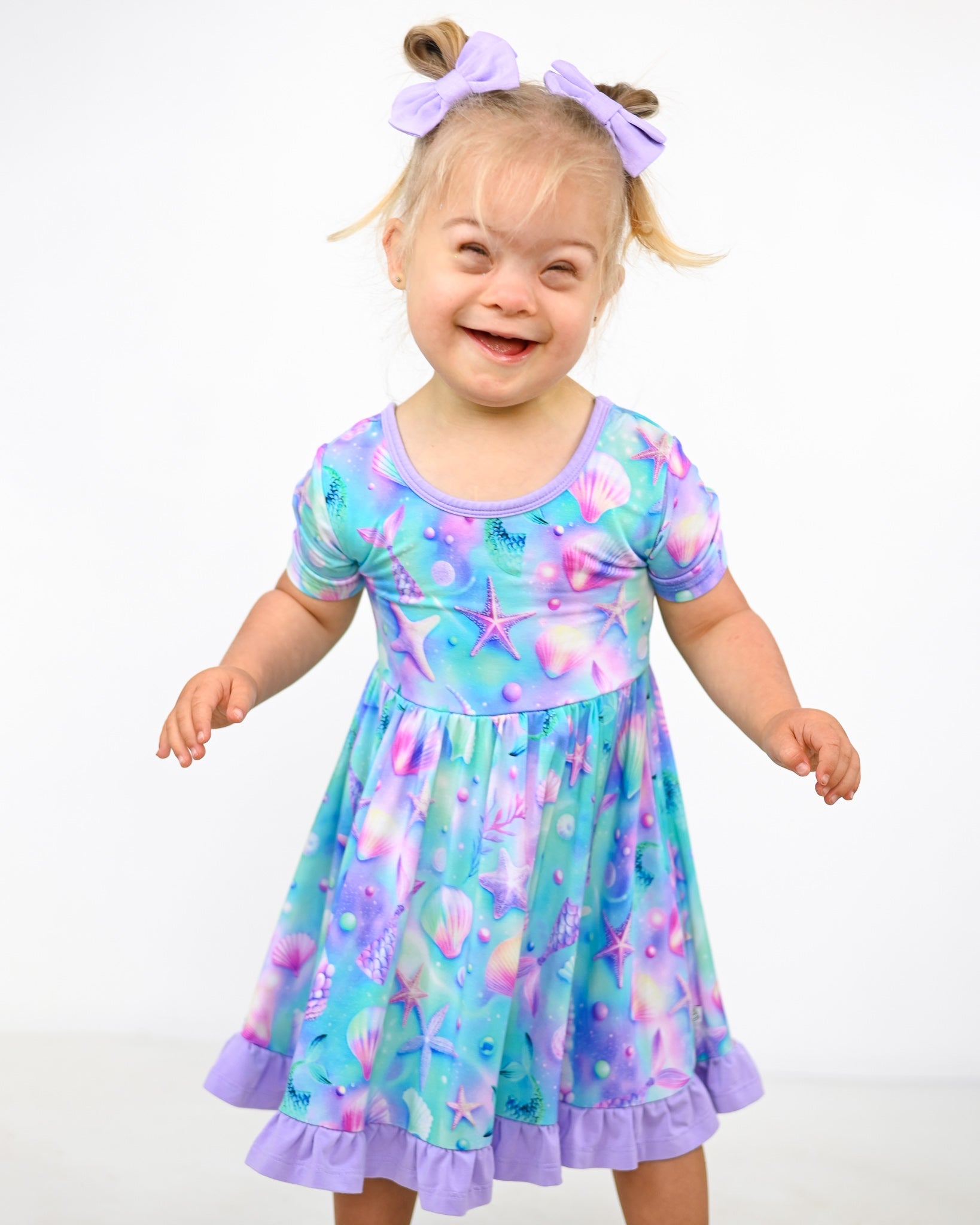 Magical Mermaid Shells | Toddler & Girls Bamboo Ruffle Twirl Dress & Shorts