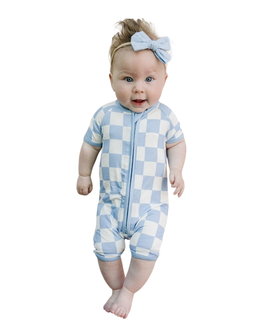 Bamboo Shorty Romper | Blue Checkered