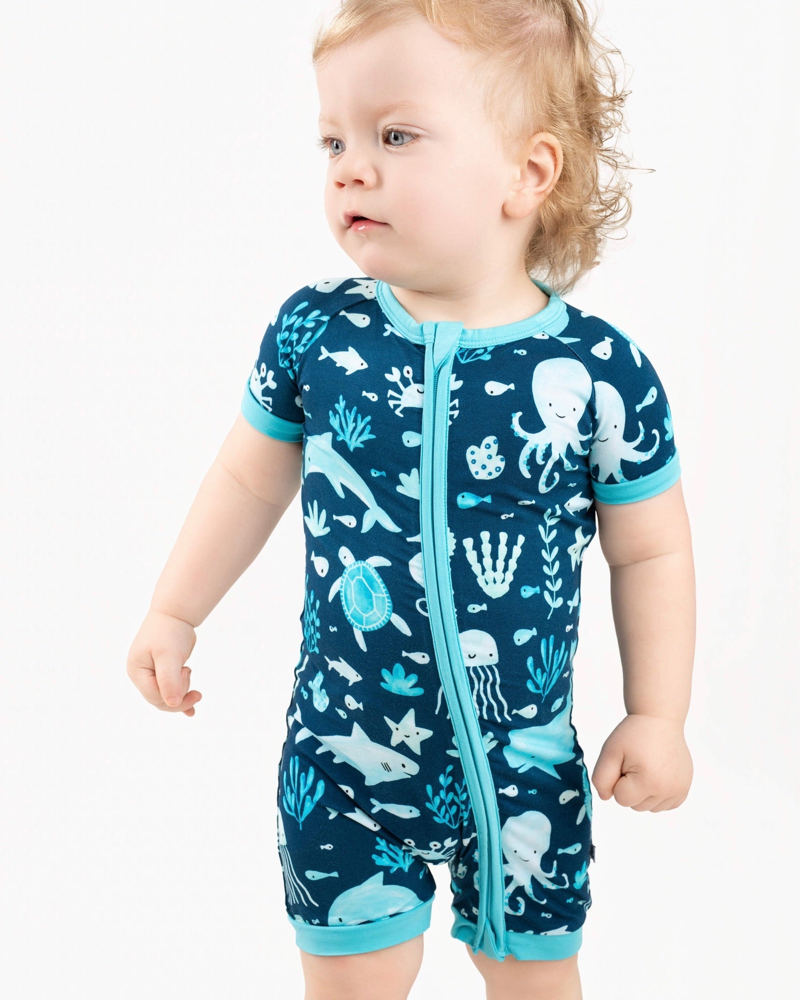 Ocean Pals | Bamboo Shorty Zipper Romper - Baby, Infant & Toddler