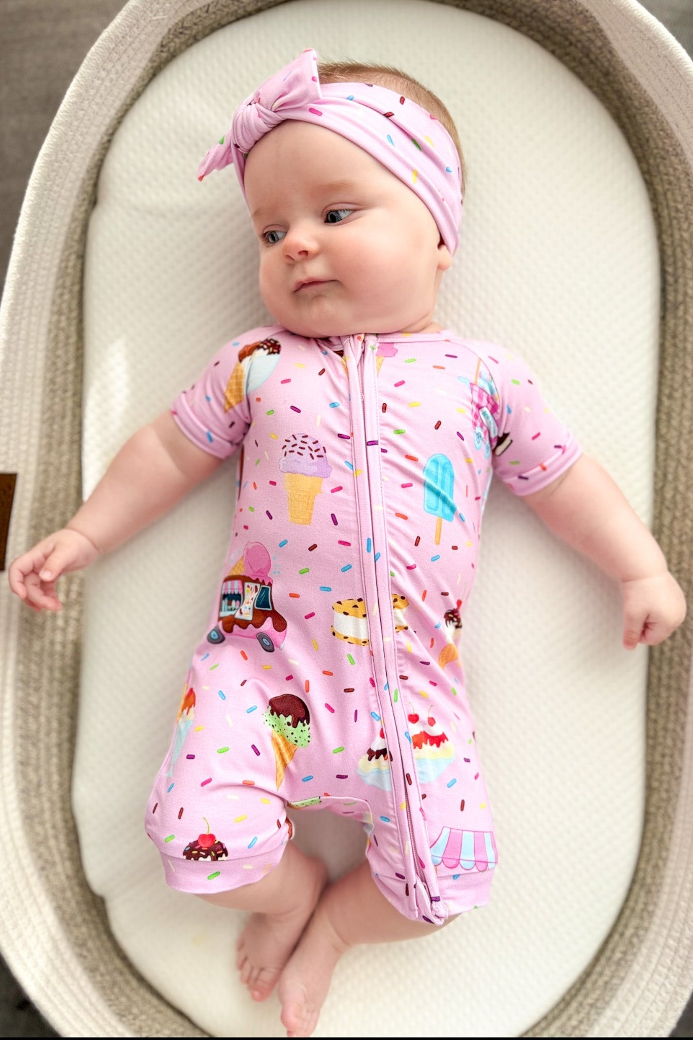 Strawberry Ice Cream | Bamboo Shorty Zipper Romper - Baby, Infant & Toddler