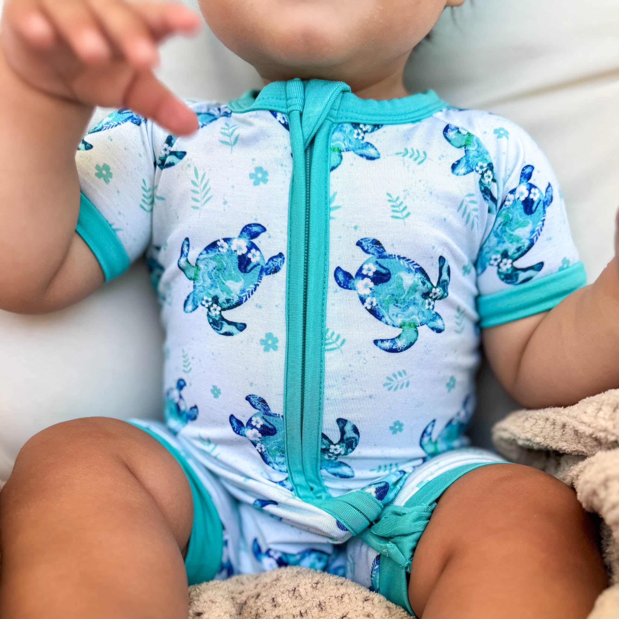 Sea Turtles | Bamboo Shorty Zipper Romper - Baby, Infant & Toddler