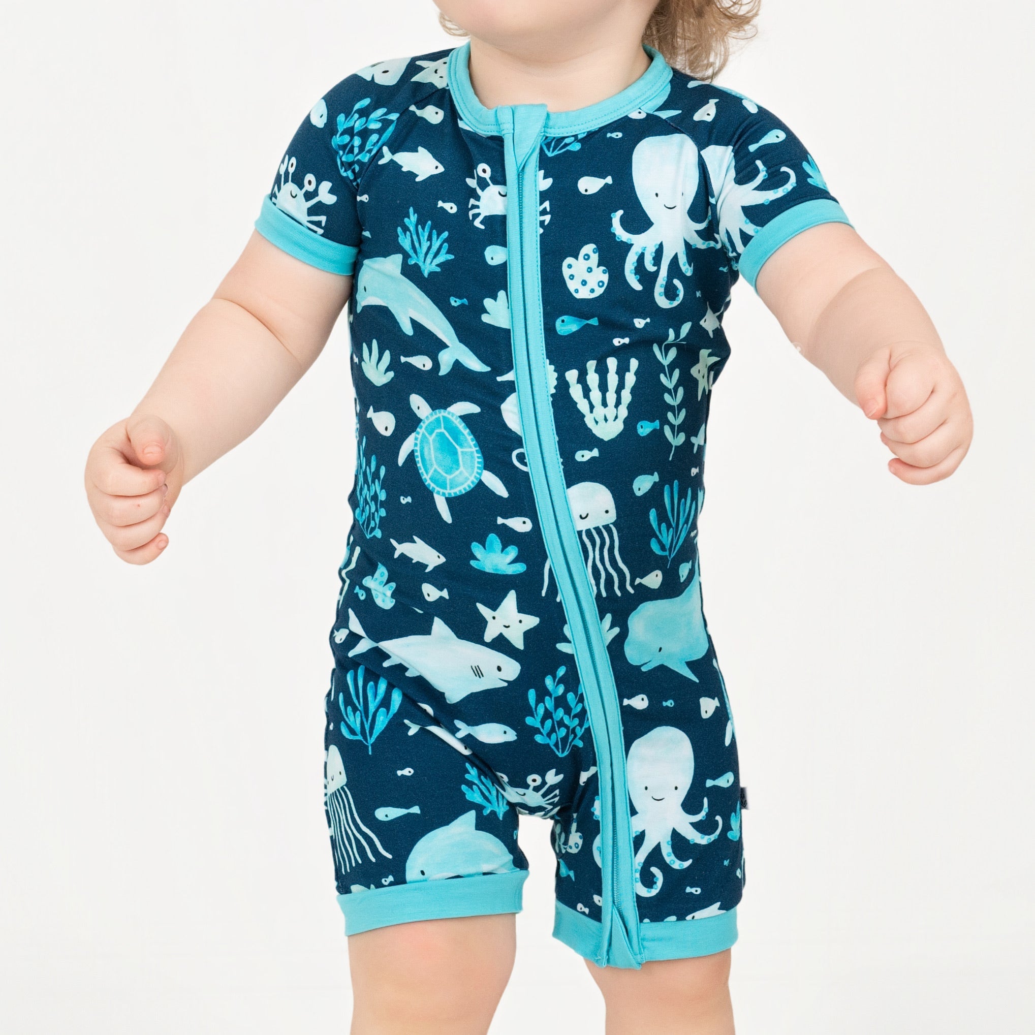 Ocean Pals | Bamboo Shorty Zipper Romper - Baby, Infant & Toddler