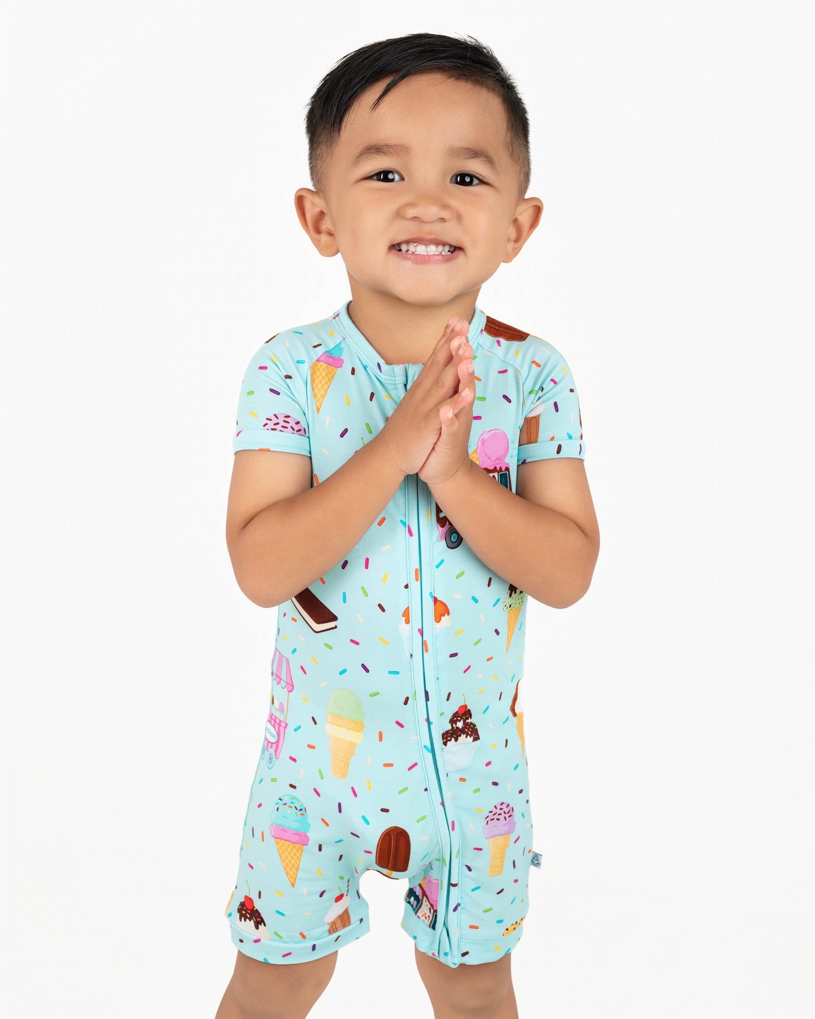 Cotton Candy Ice Cream | Bamboo Shorty Zipper Romper - Baby, Infant & Toddler