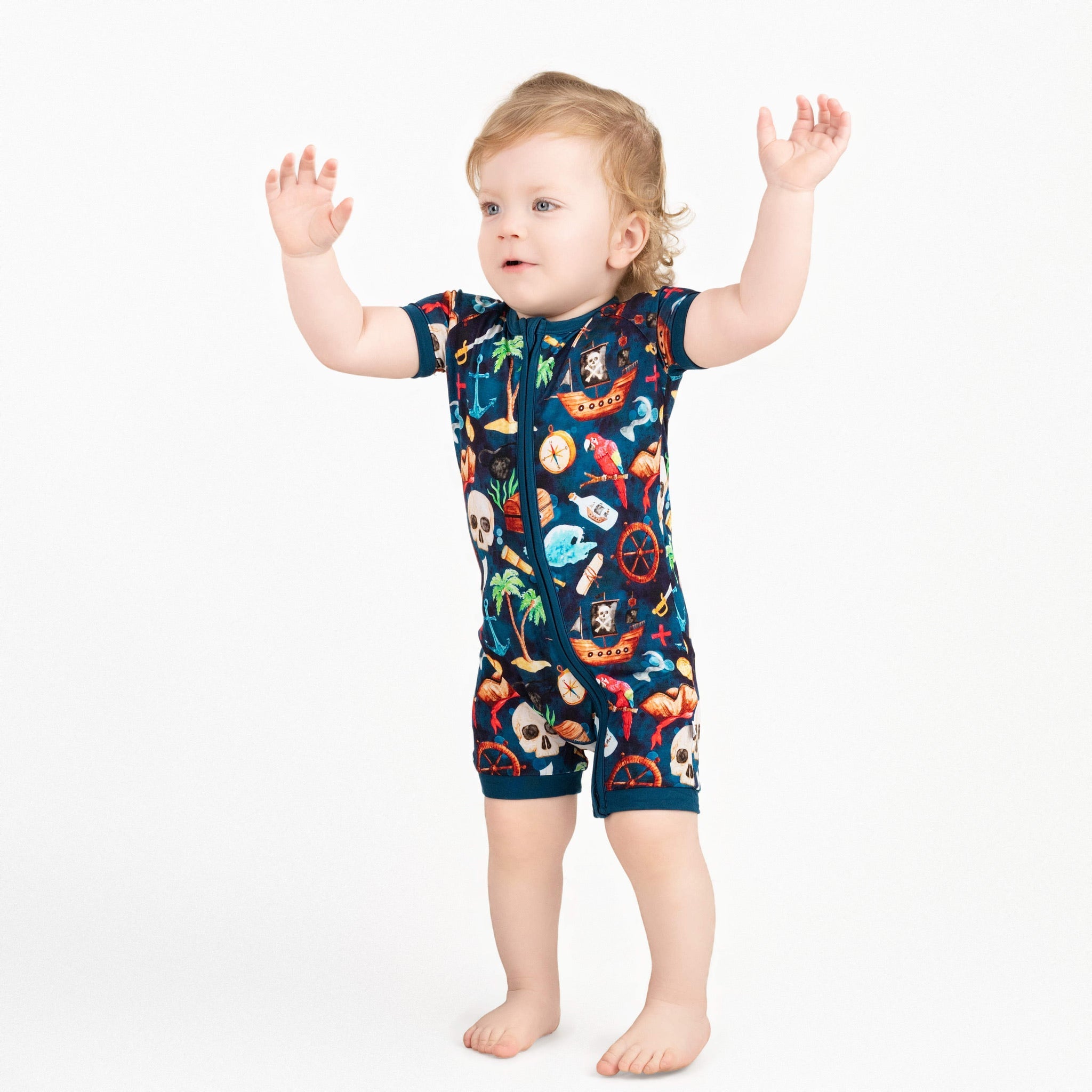 Ahoy Matey | Bamboo Shorty Zipper Romper - Baby, Infant & Toddler
