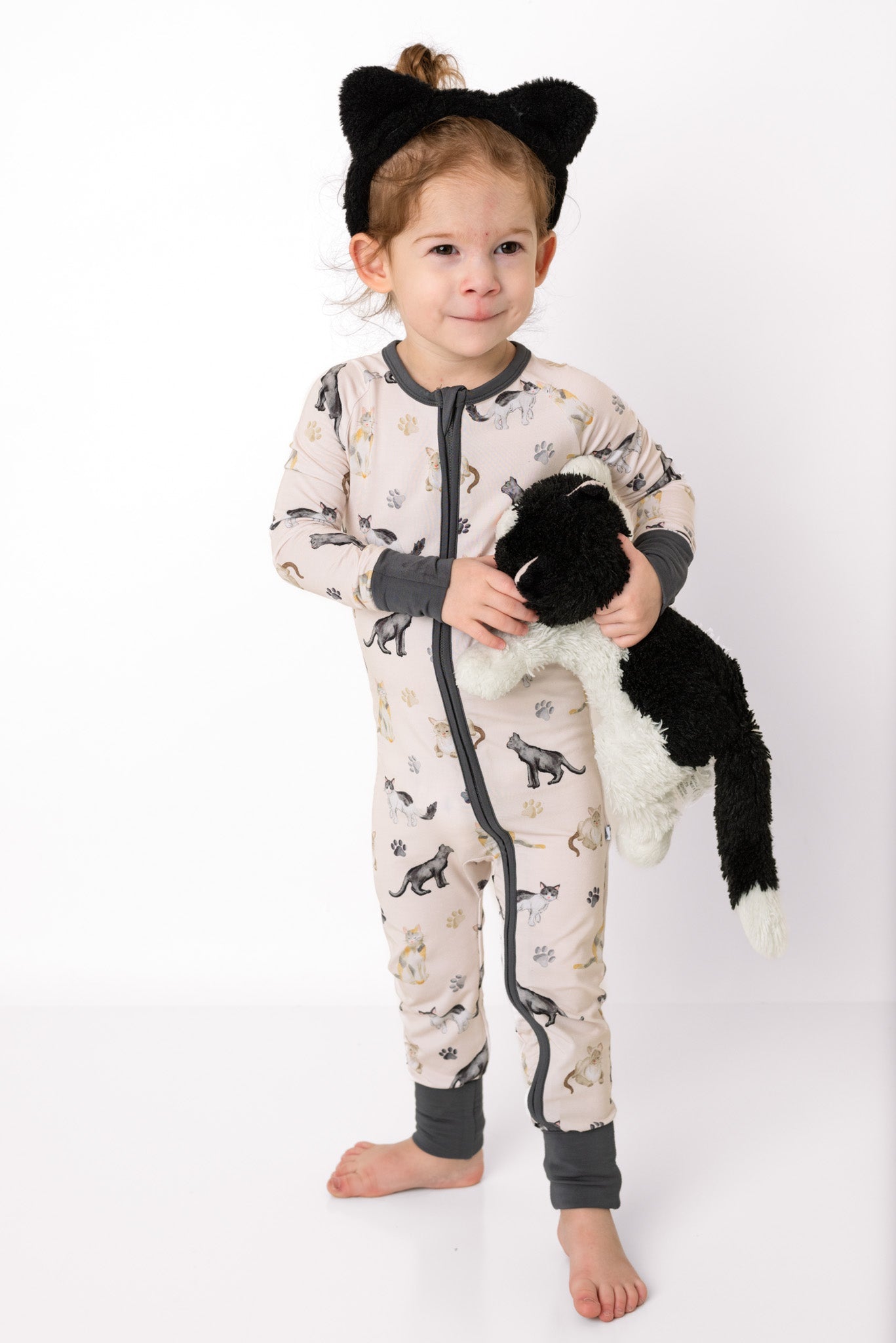 Cats & Paws | Convertible Bamboo Zipper Baby Pajamas