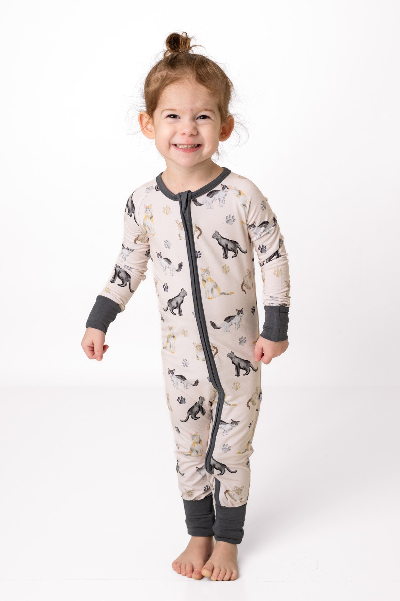 Cats & Paws | Convertible Bamboo Zipper Baby Pajamas