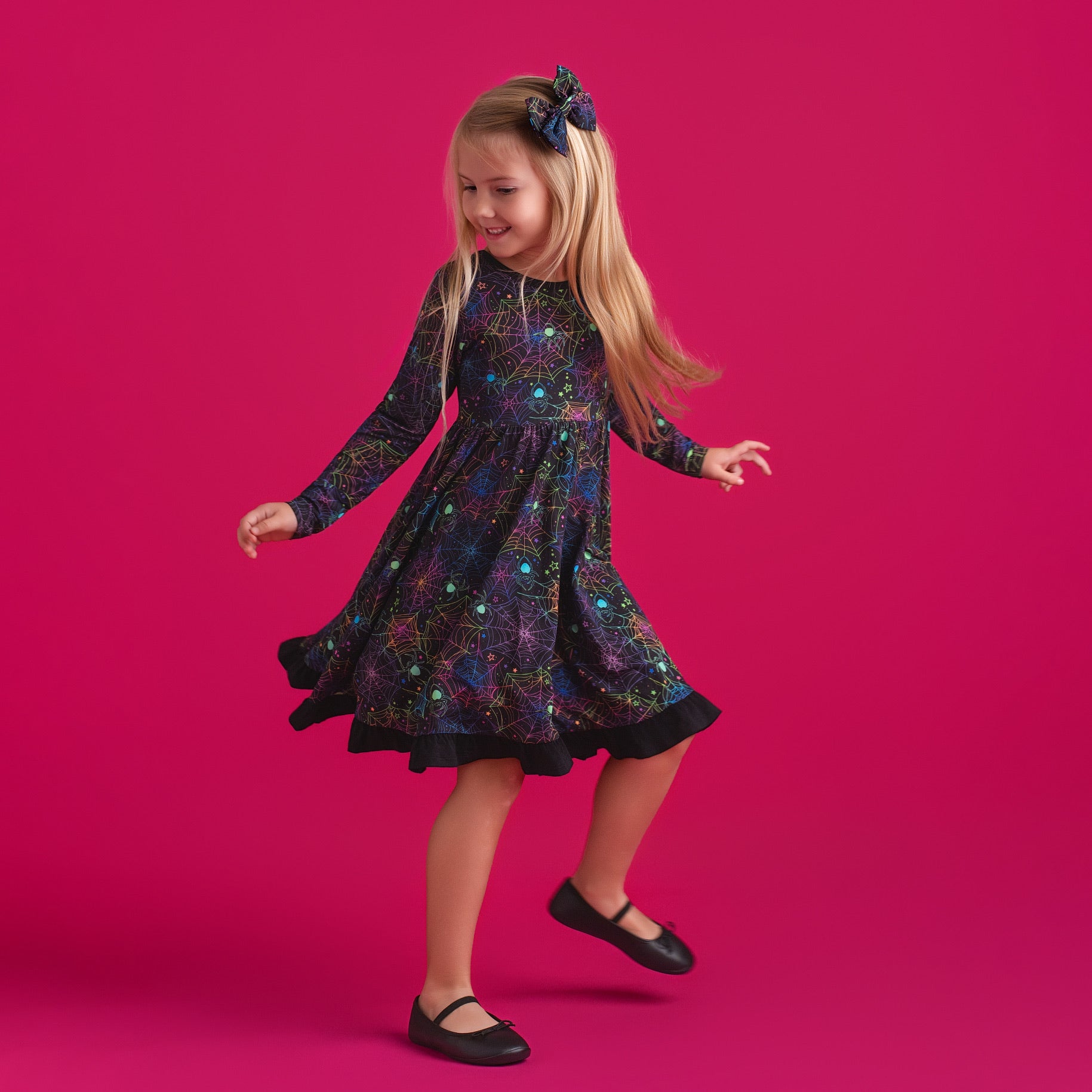 Halloween | Spooky Webs | Toddler & Girls Bamboo Ruffle Twirl Dress