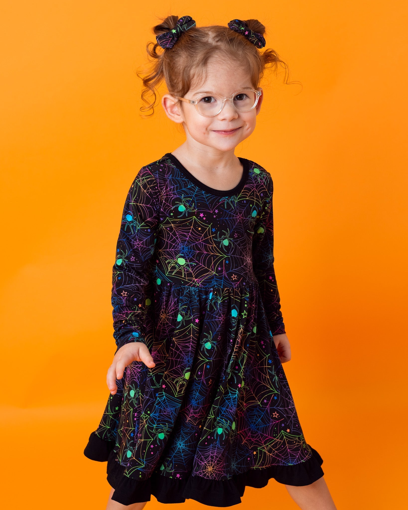 Halloween | Spooky Webs | Toddler & Girls Bamboo Ruffle Twirl Dress