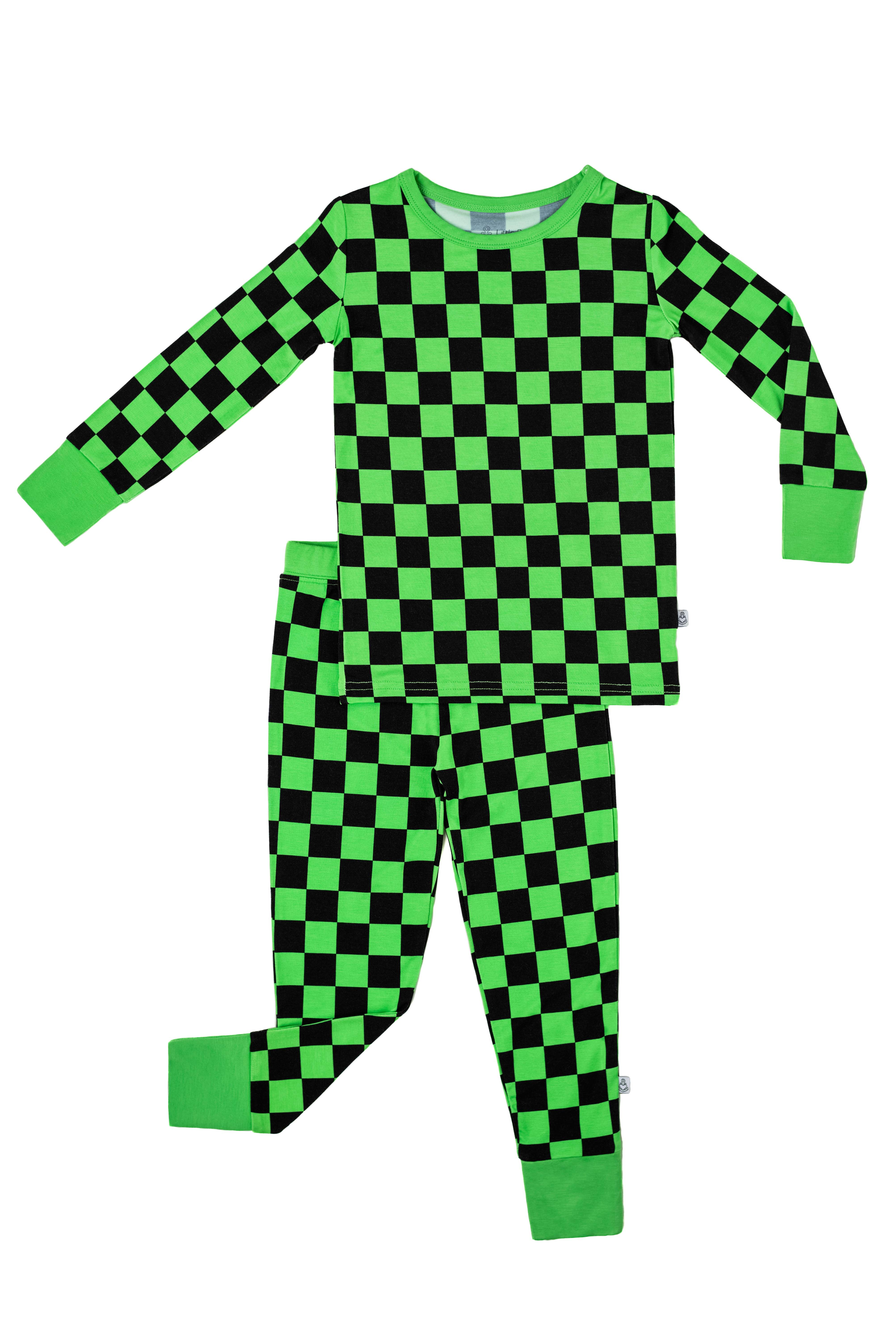 Green Checkers | Two-piece Bamboo Long Sleeve Toddler & Kids Pajamas