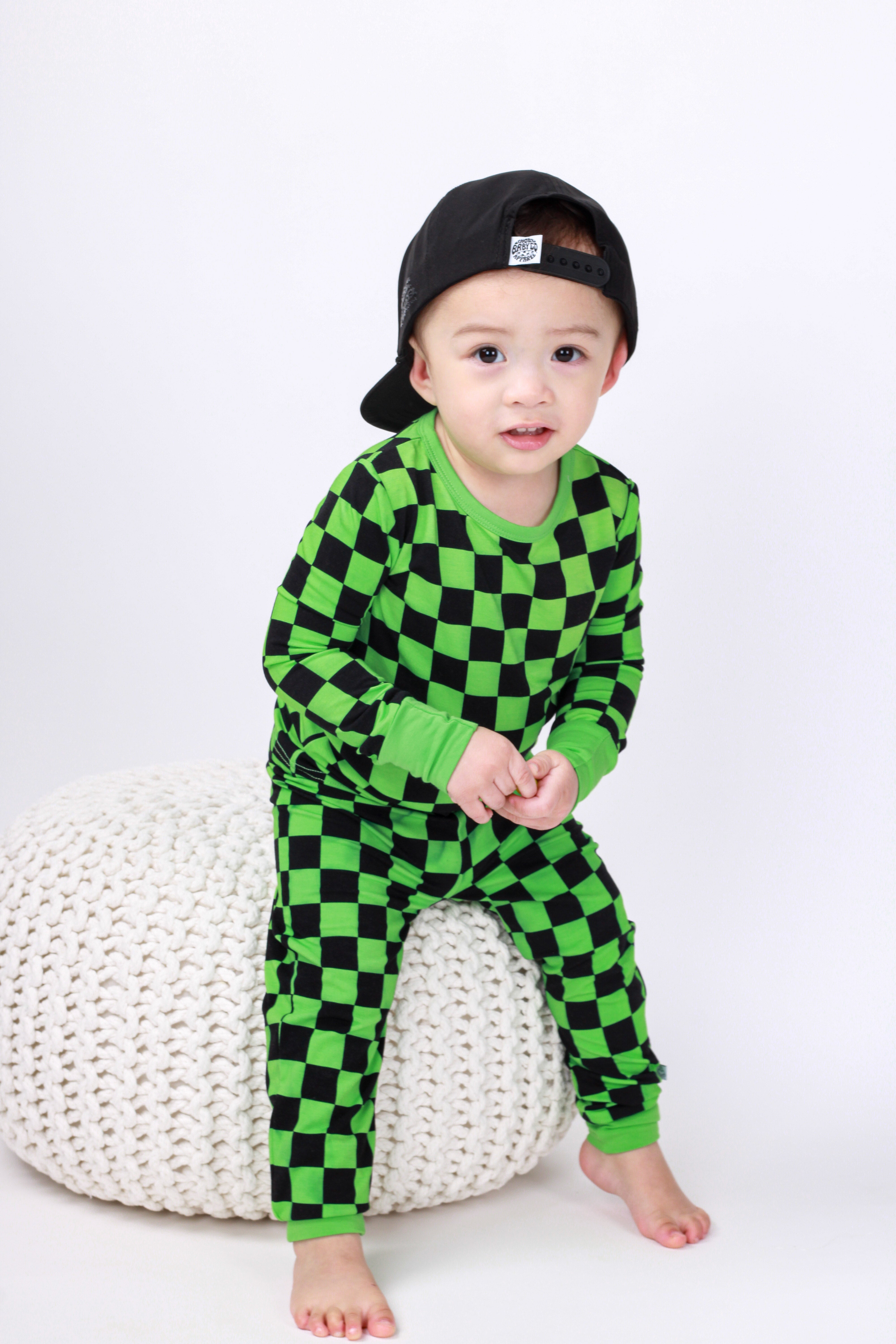 Green Checkers | Two-piece Bamboo Long Sleeve Toddler & Kids Pajamas