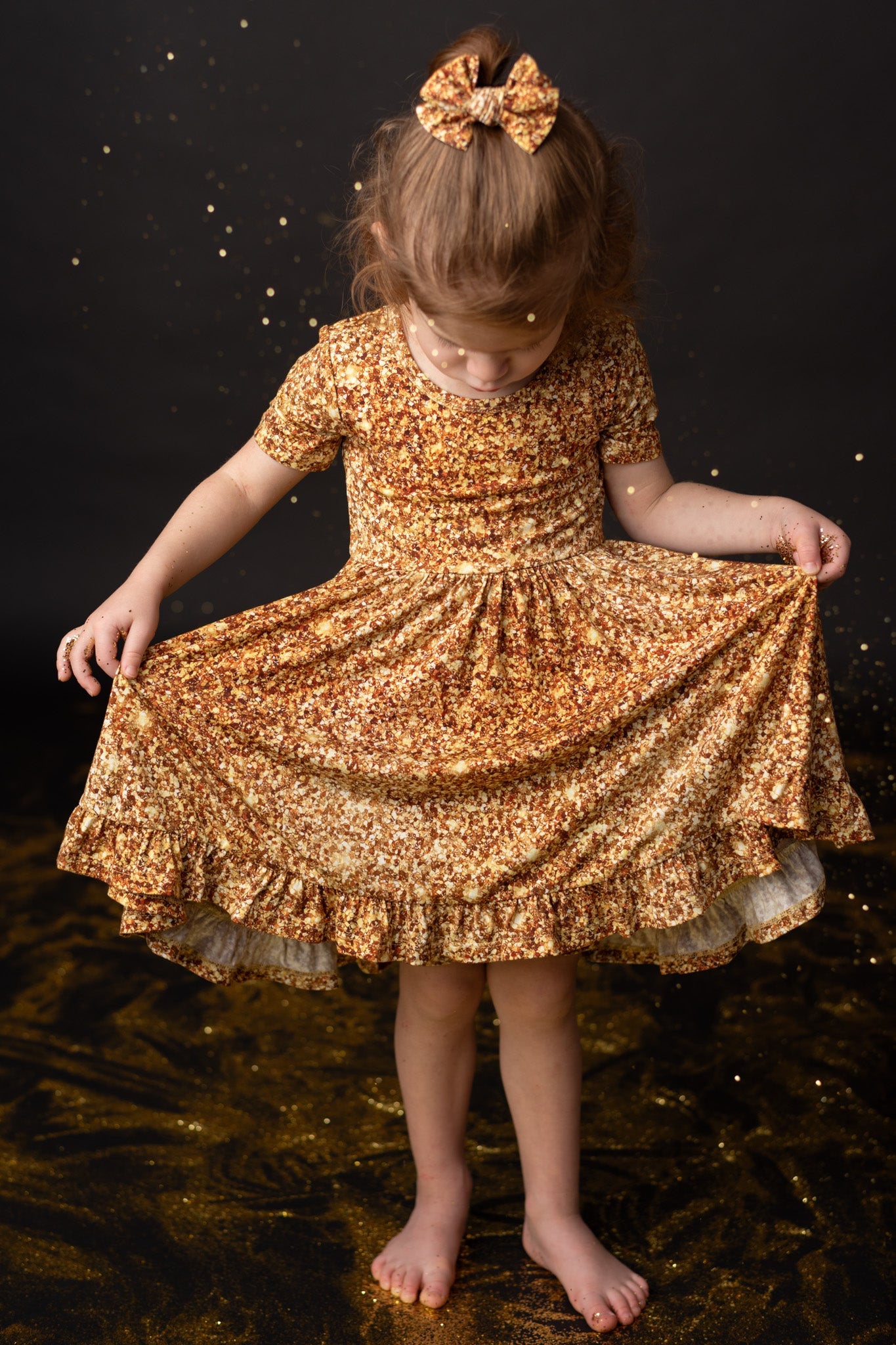 Gold Shimmer | Toddler & Girls Bamboo Ruffle Twirl Dress & Shorts