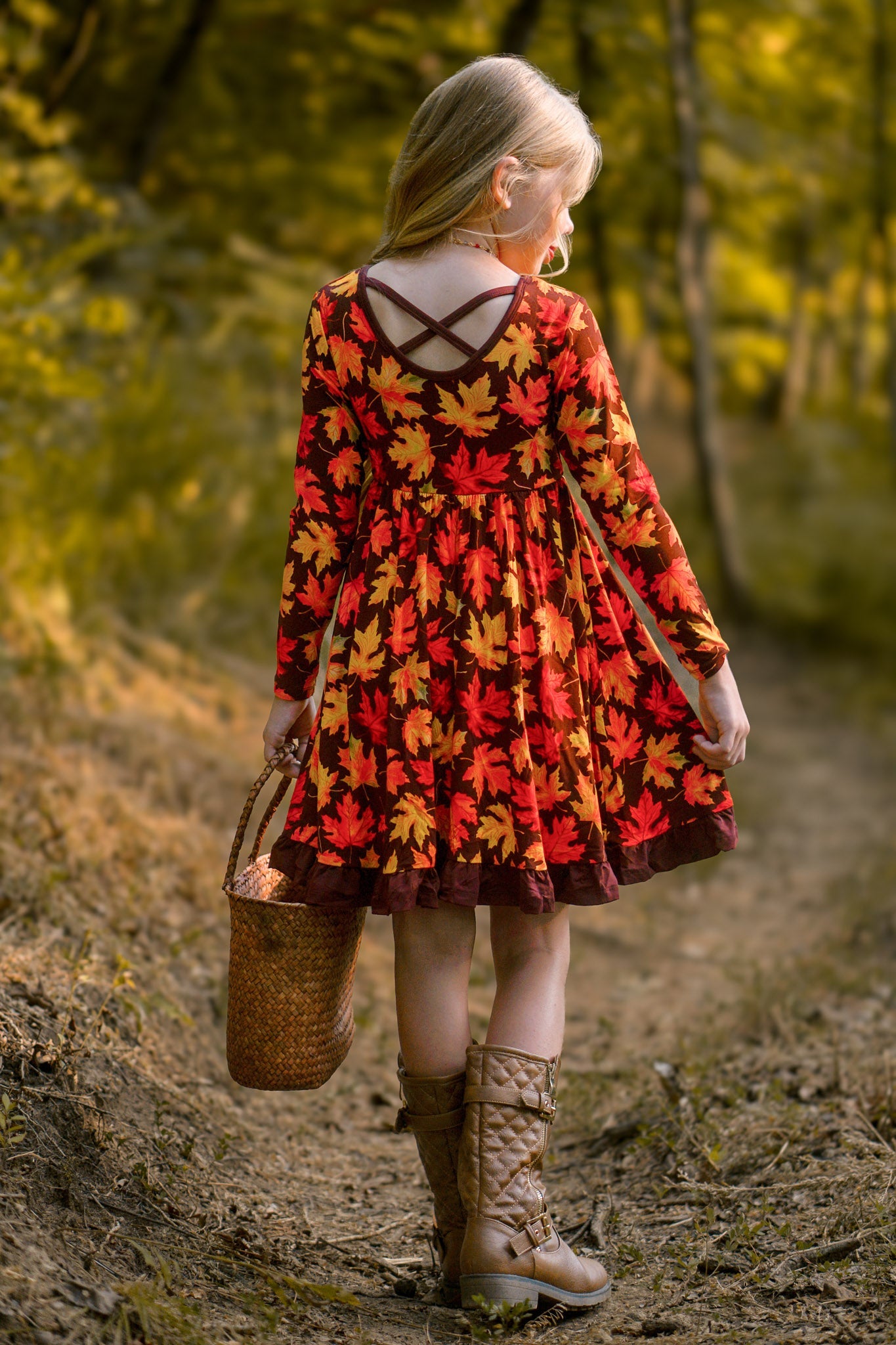 Autumn Leaves | Toddler & Girls Bamboo Ruffle Twirl Dress