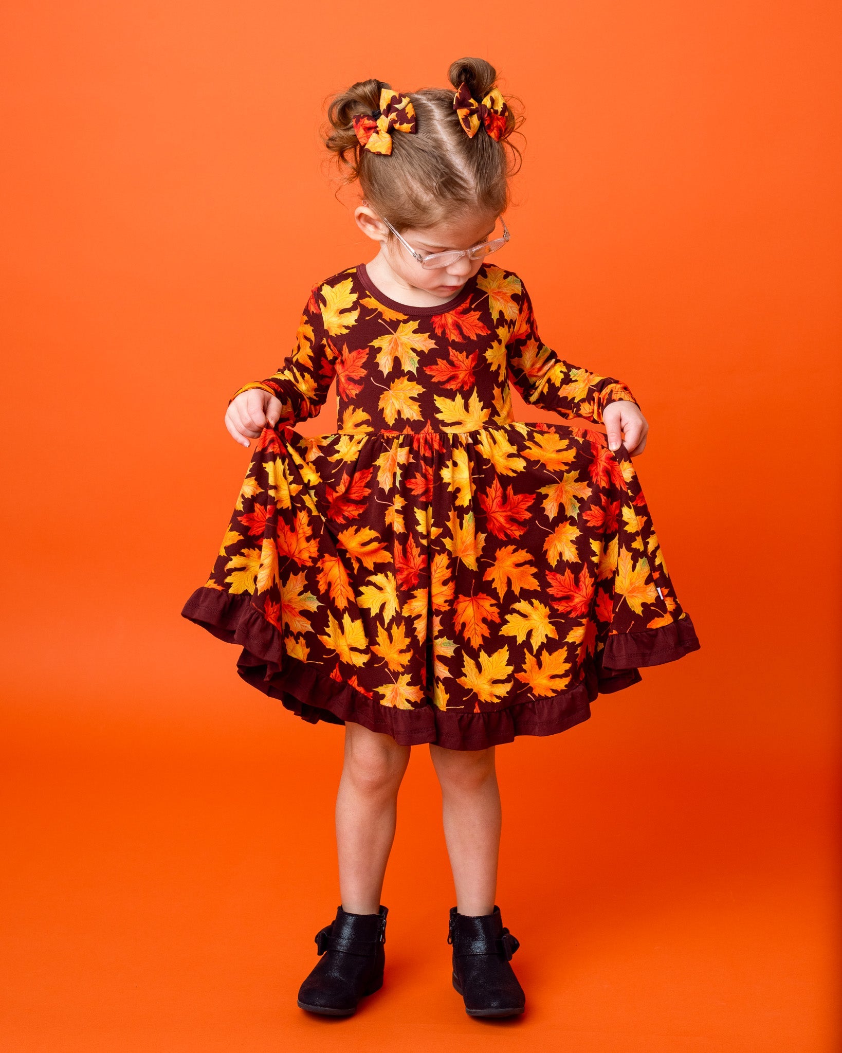 Autumn Leaves | Toddler & Girls Bamboo Ruffle Twirl Dress