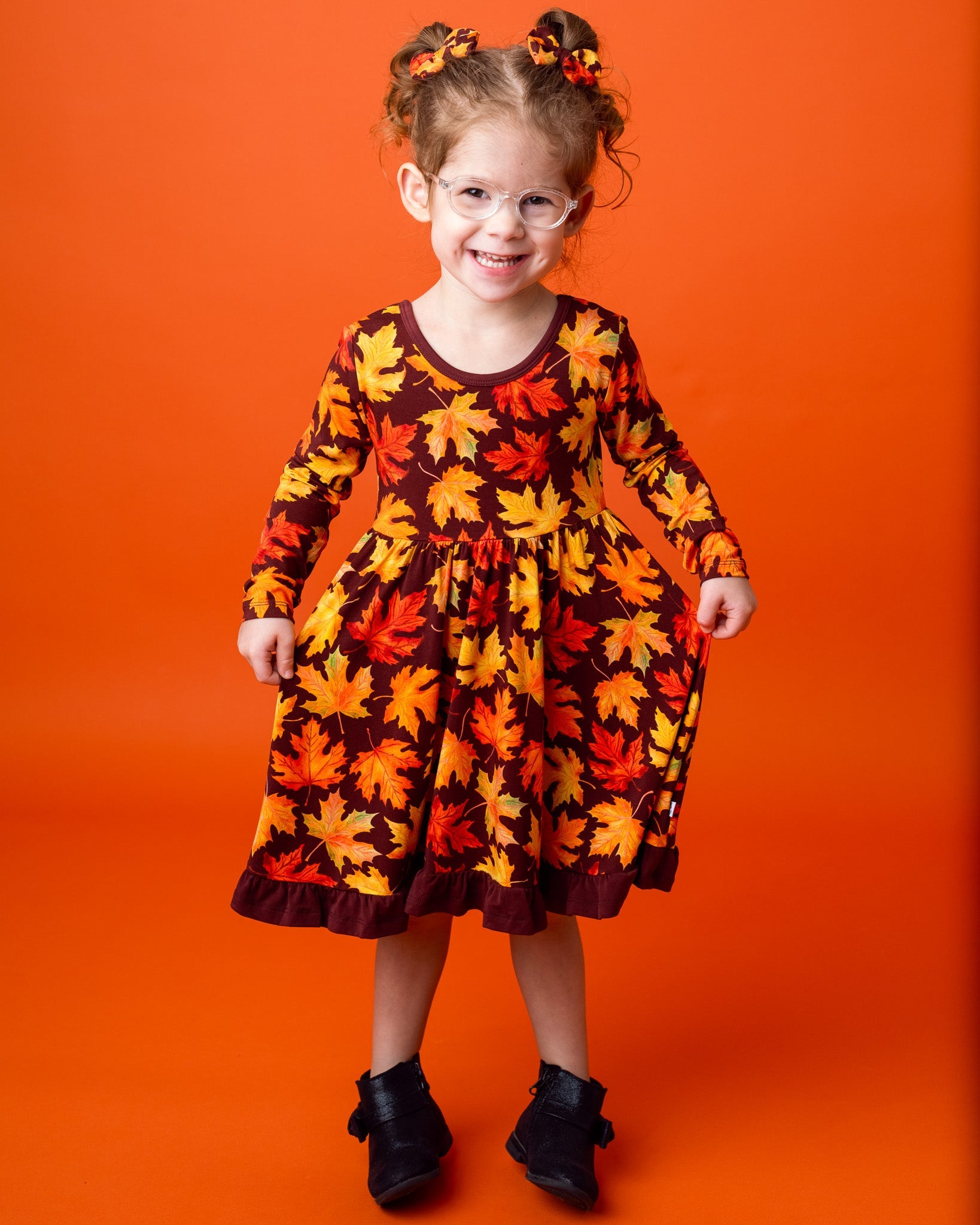 Autumn Leaves | Toddler & Girls Bamboo Ruffle Twirl Dress