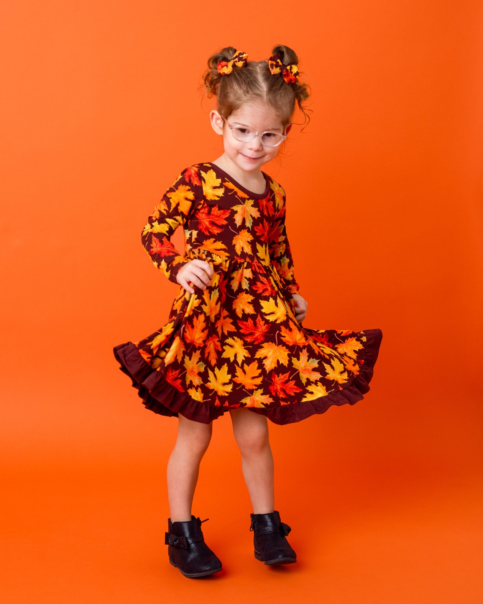 Autumn Leaves | Toddler & Girls Bamboo Ruffle Twirl Dress