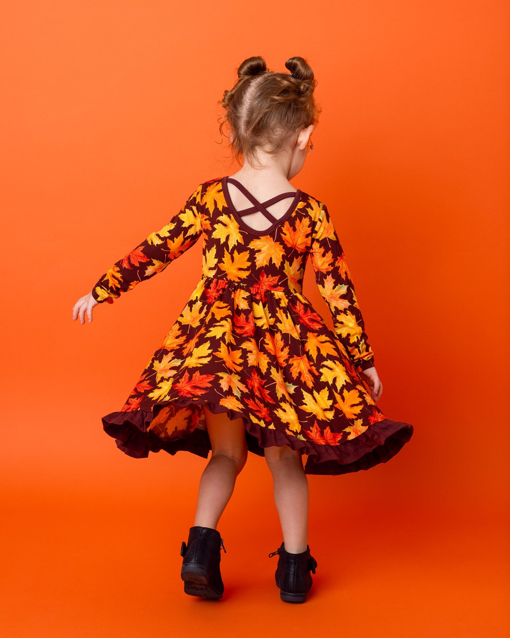 Autumn Leaves | Toddler & Girls Bamboo Ruffle Twirl Dress