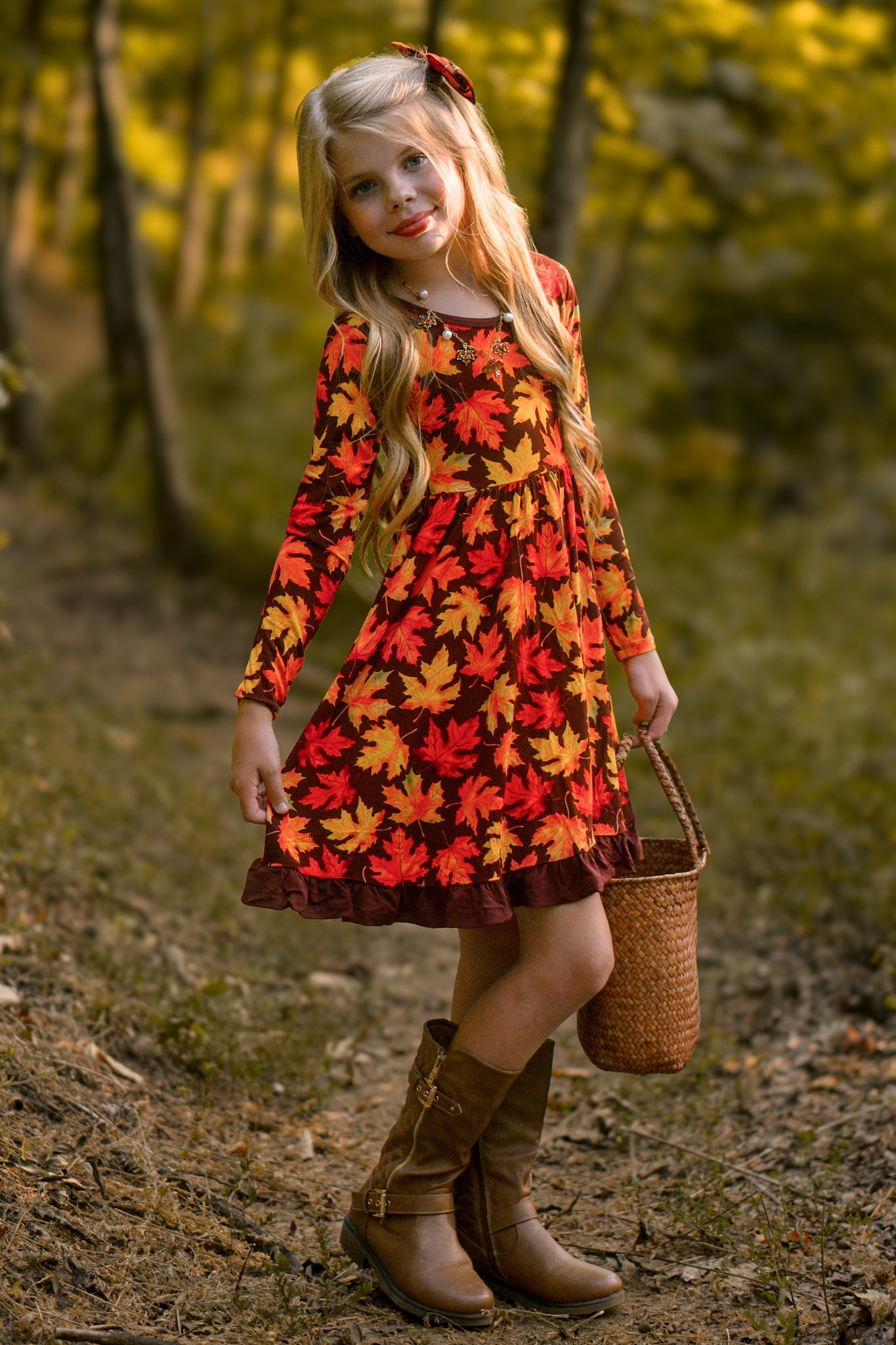 Autumn Leaves | Toddler & Girls Bamboo Ruffle Twirl Dress