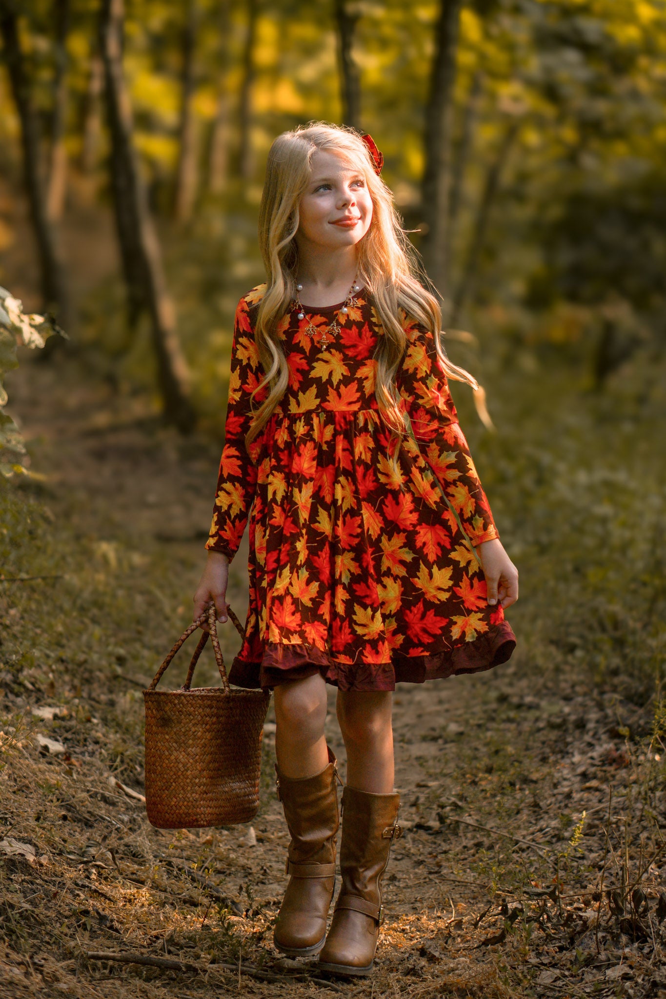 Autumn Leaves | Toddler & Girls Bamboo Ruffle Twirl Dress