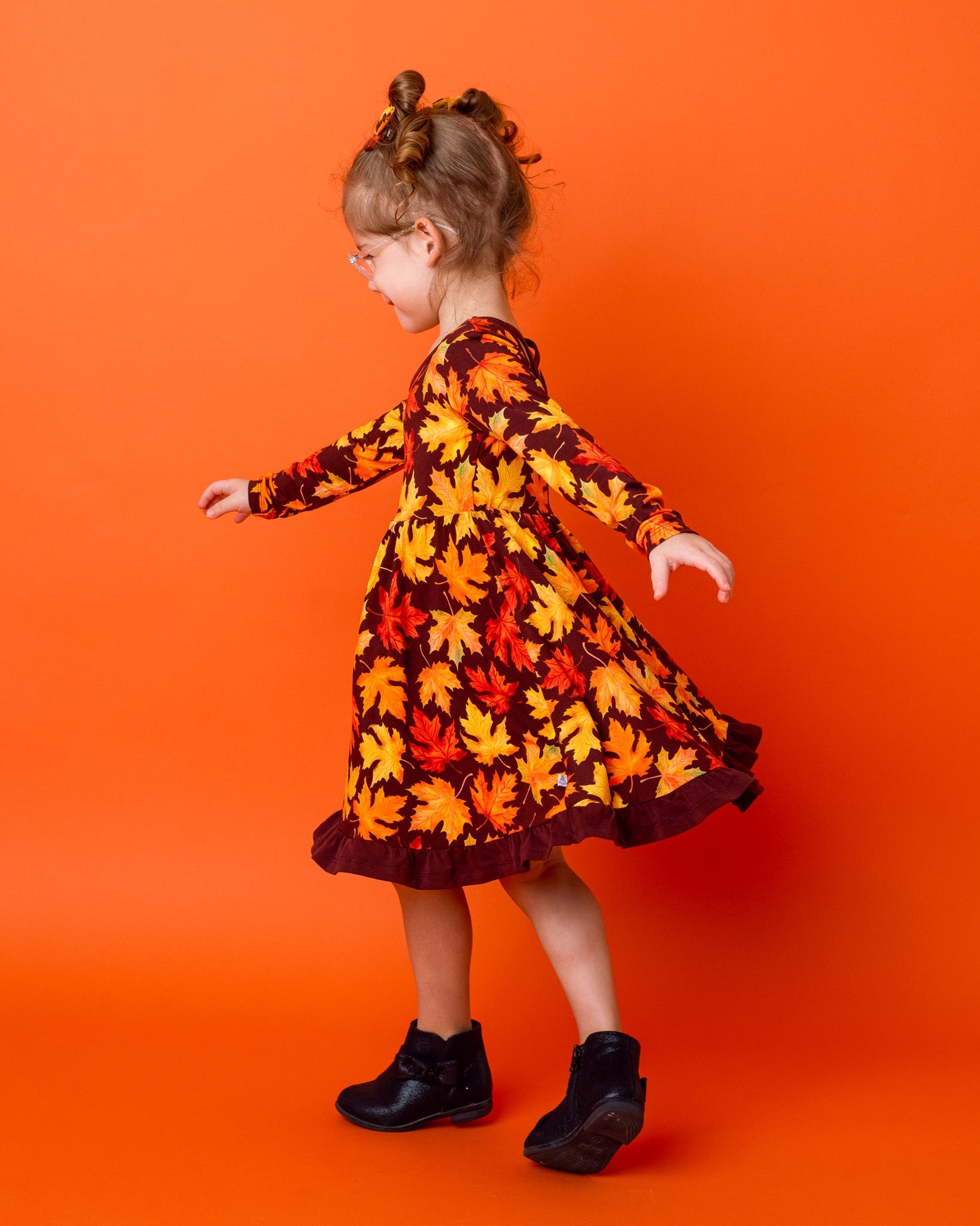 Autumn Leaves | Toddler & Girls Bamboo Ruffle Twirl Dress