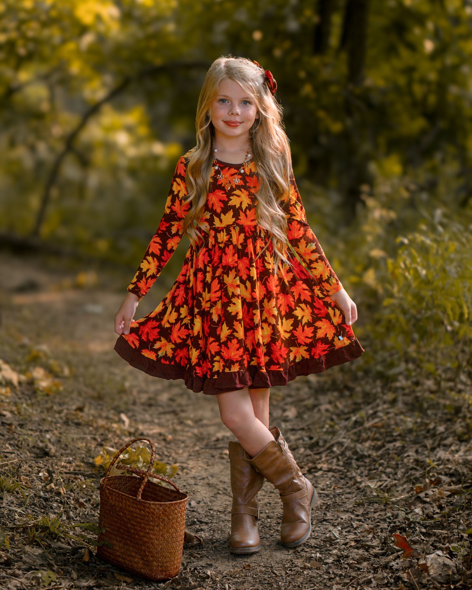 Autumn Leaves | Toddler & Girls Bamboo Ruffle Twirl Dress