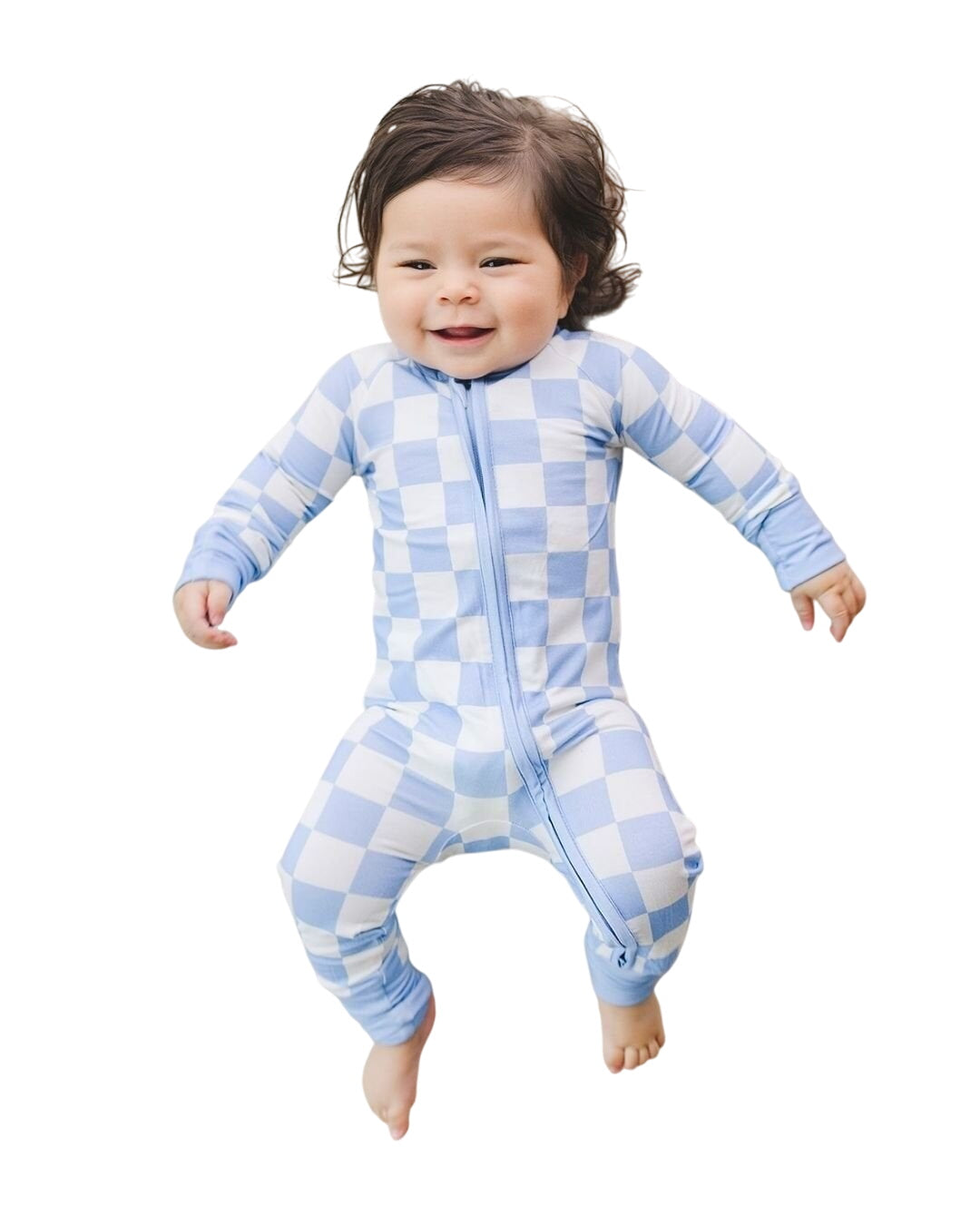 Bamboo Zip Romper | Blue Checkered