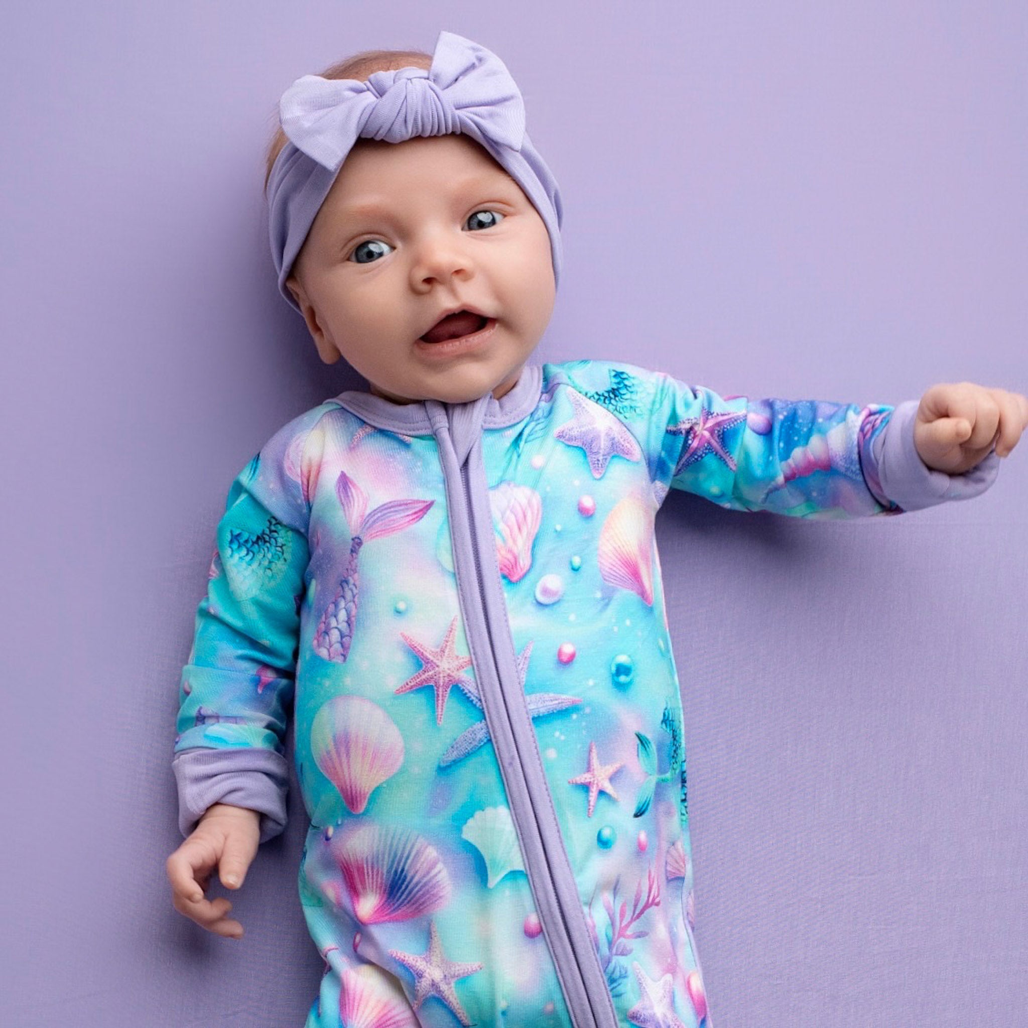 Magical Mermaid Shells | Convertible Bamboo Zipper Baby Pajamas