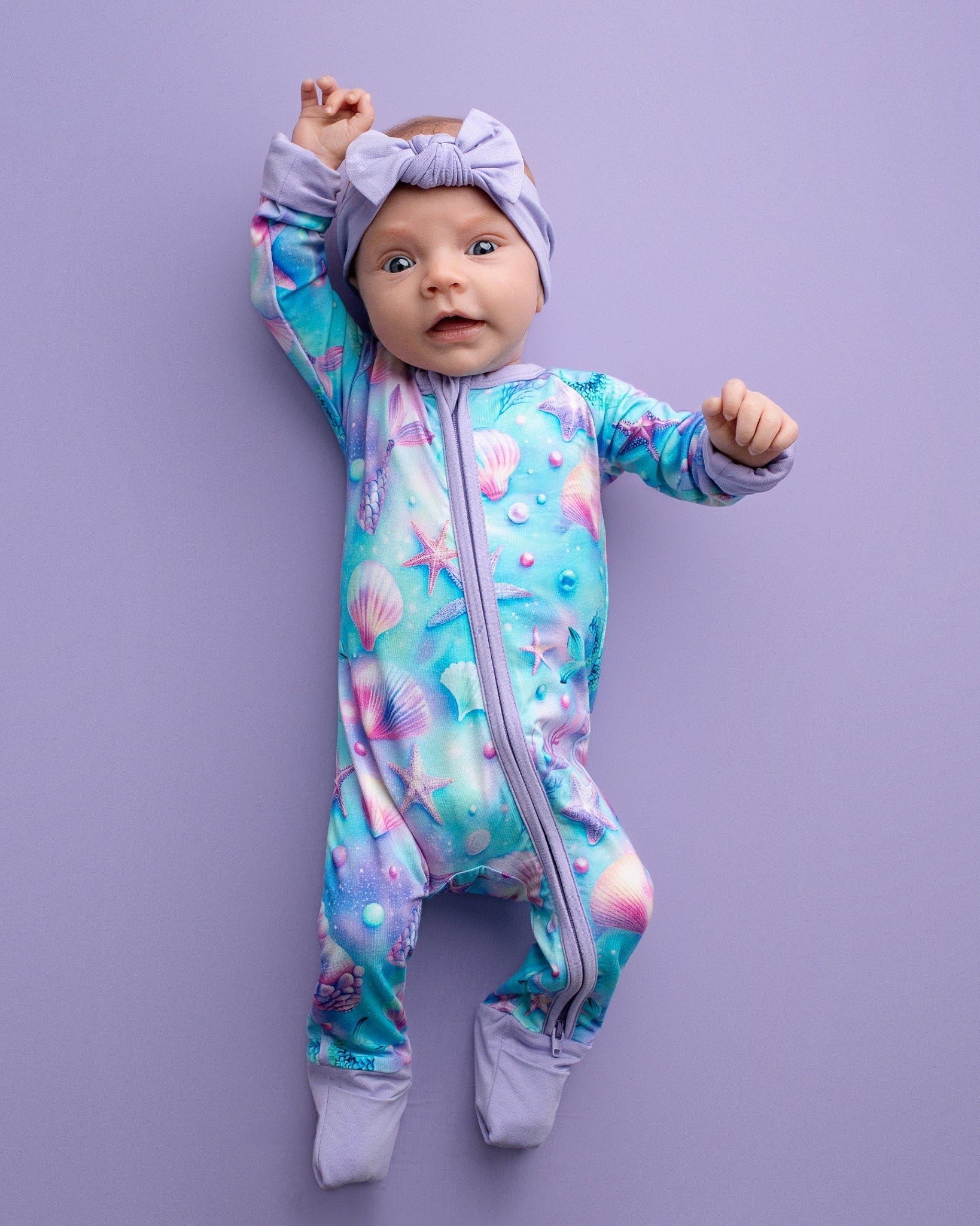 Magical Mermaid Shells | Convertible Bamboo Zipper Baby Pajamas