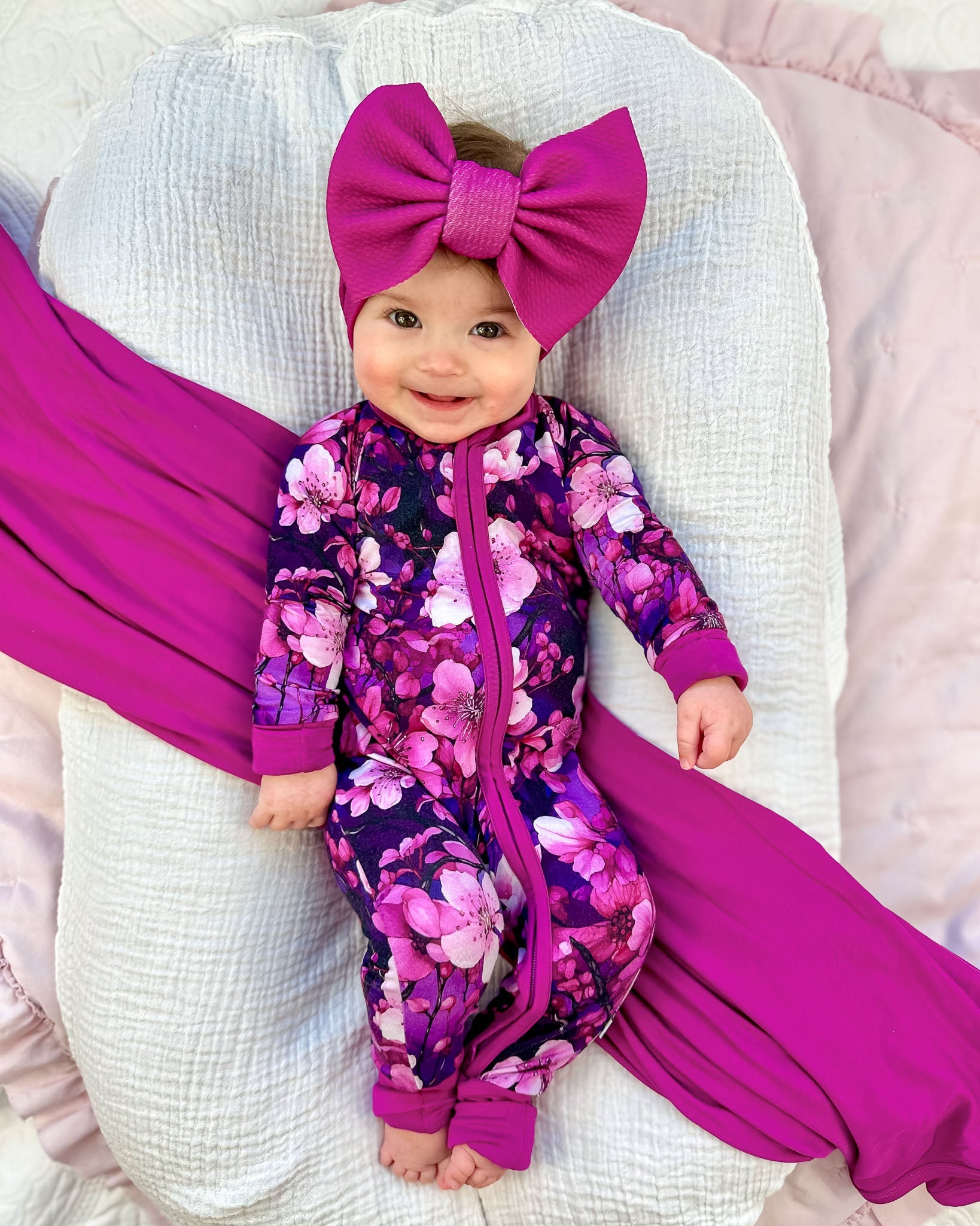 Cherry Blossoms | Convertible Bamboo Zipper Baby Pajamas