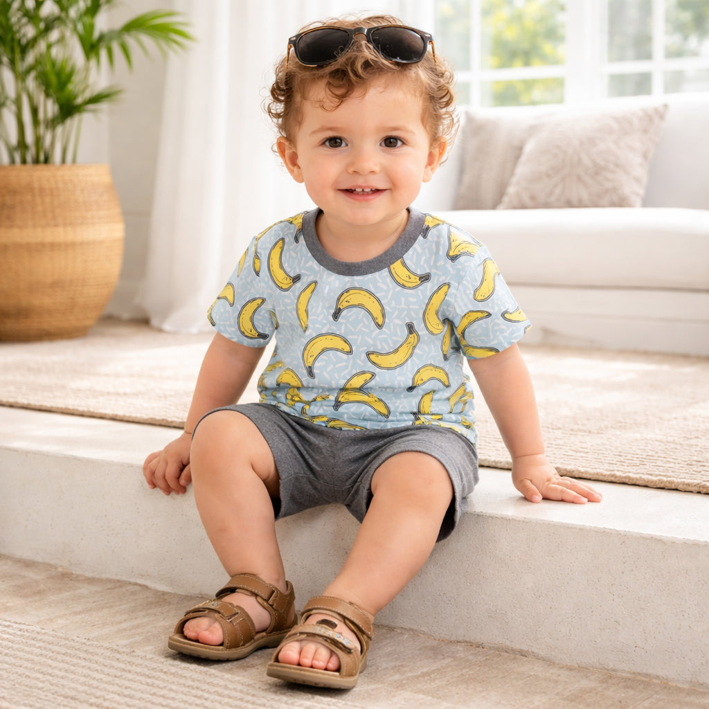 Banana Split Bamboo T-shirt & Cotton Shorts Set For Boys