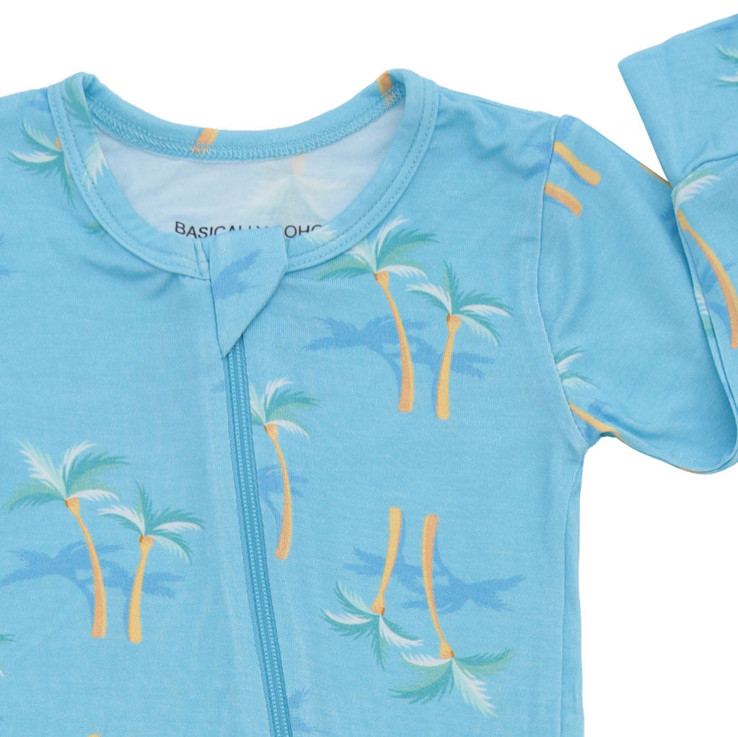 Miami Palm Tree Blue Zippered Romper