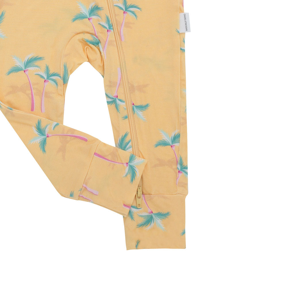 Miami Palm Tree Yellow Zippered Romper