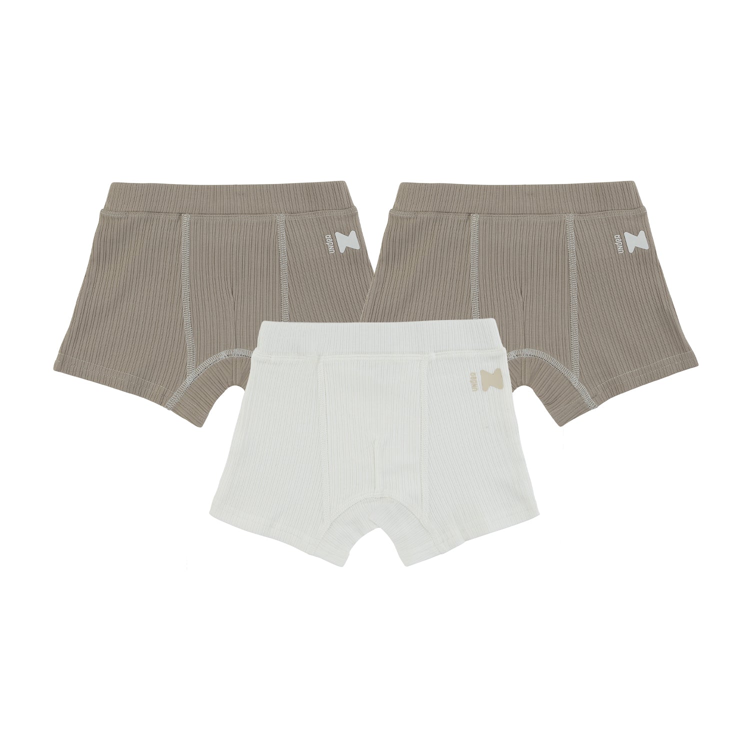 Ribbed Taupe + White (3 Boxers)