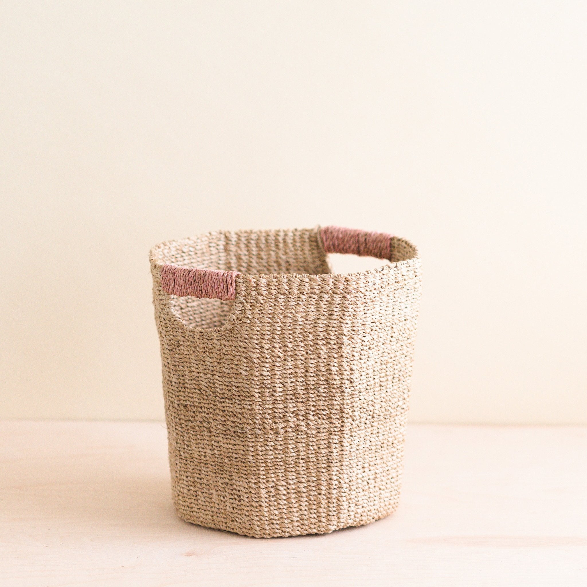 Natural Octagon Basket With Dusty Rose Handle - Natural Basket | Likhâ