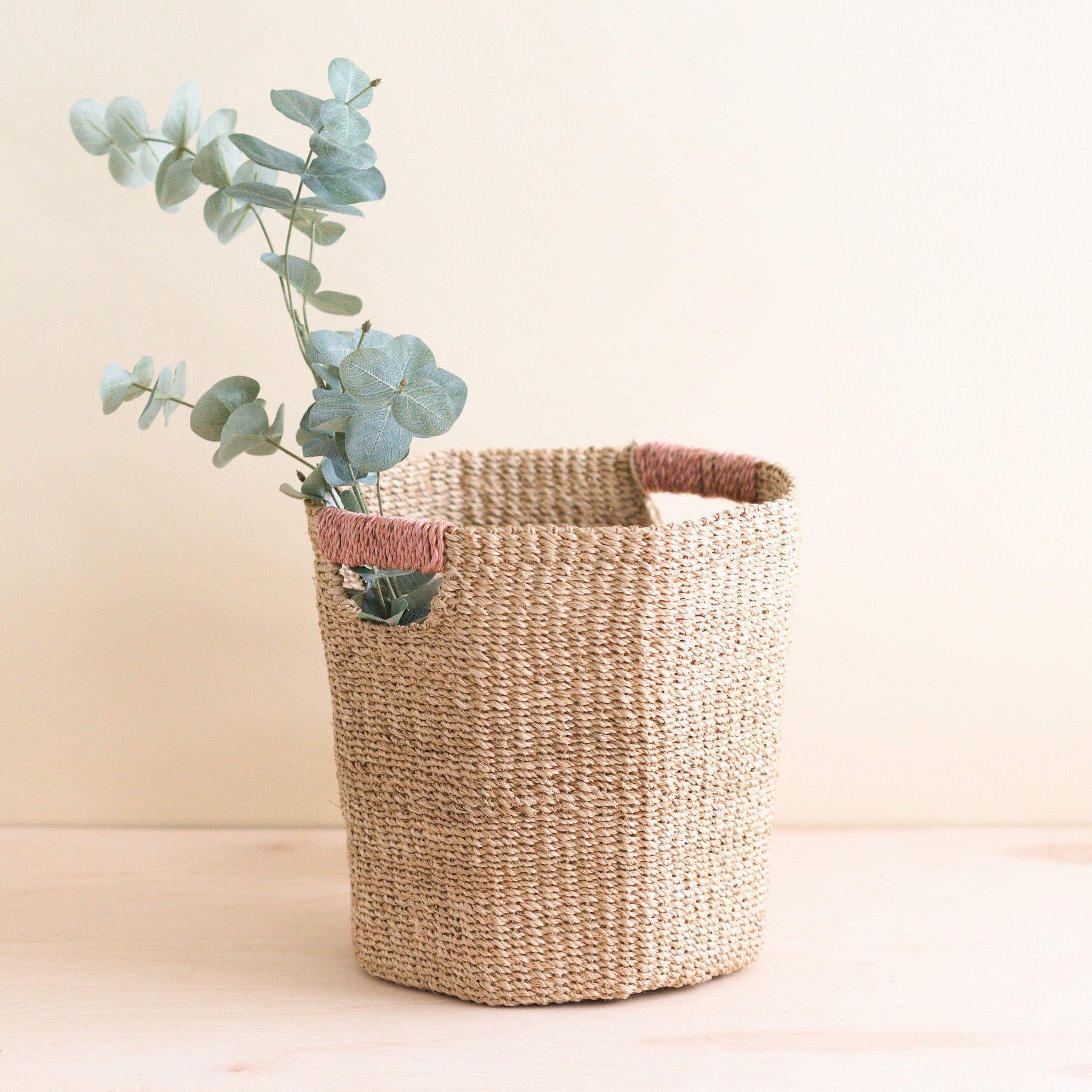 Natural Octagon Basket With Dusty Rose Handle - Natural Basket | Likhâ