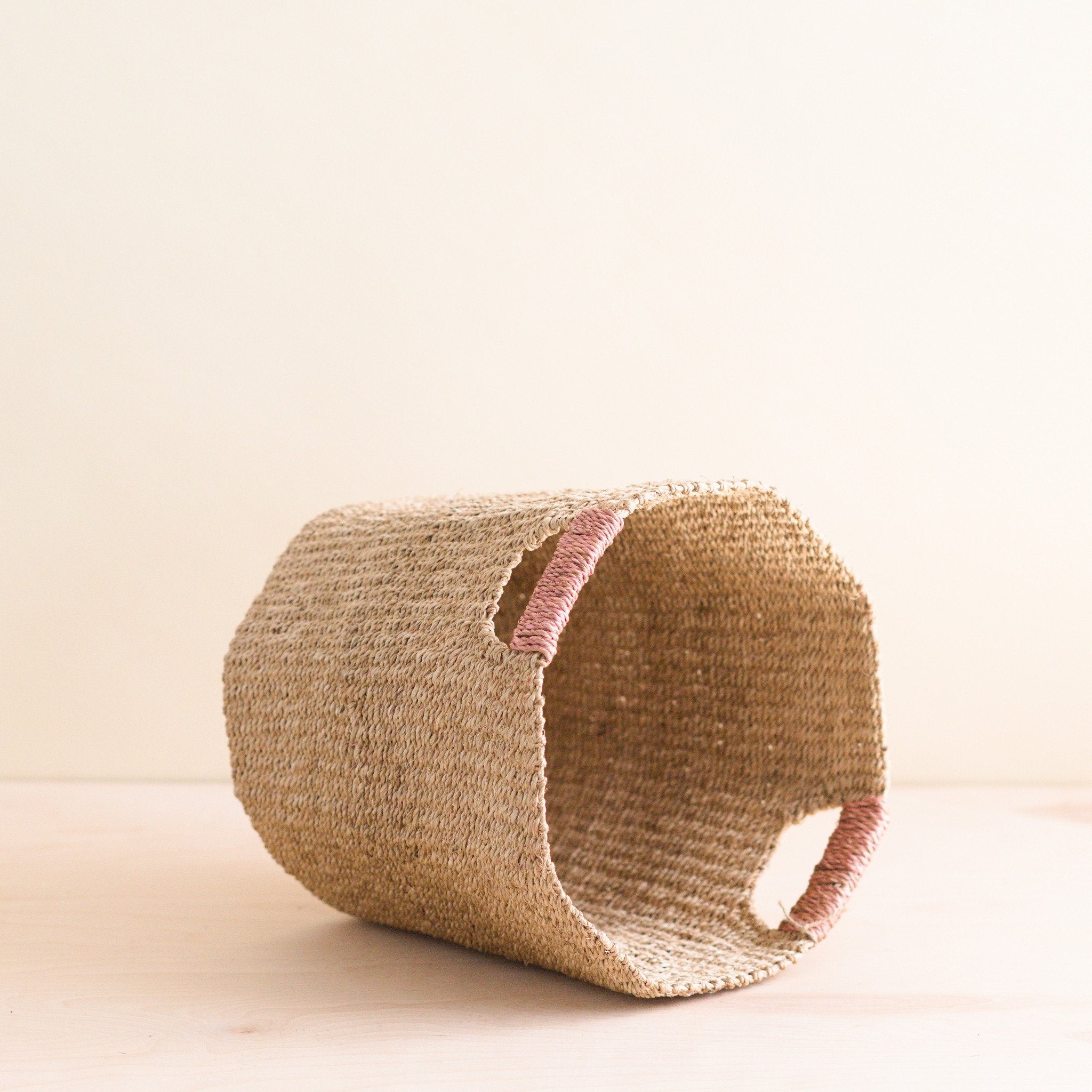 Natural Octagon Basket With Dusty Rose Handle - Natural Basket | Likhâ